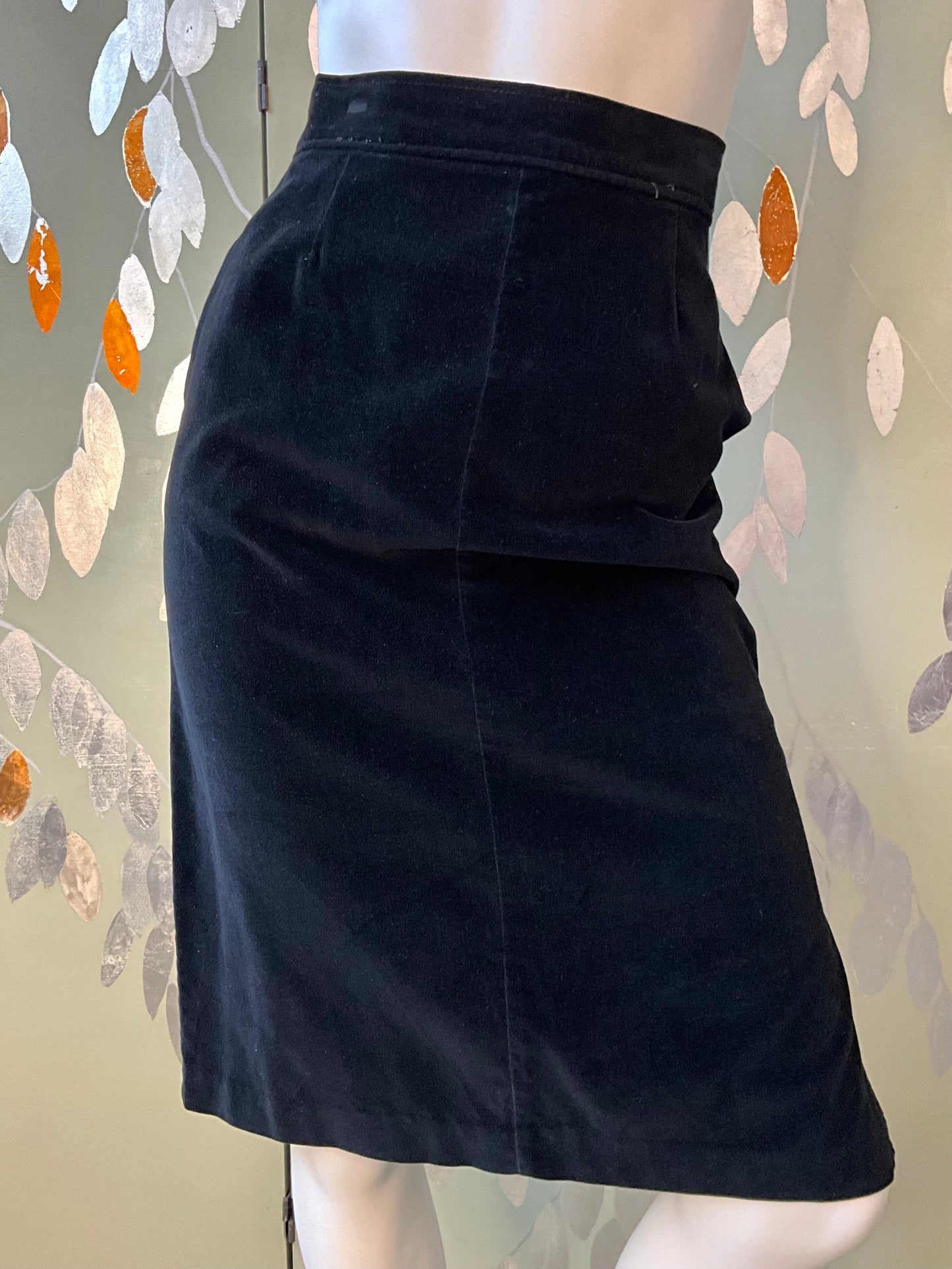 Vintage 1970s Black Velvet 3 Piece Skirt, Vest and Jacket Set, XS