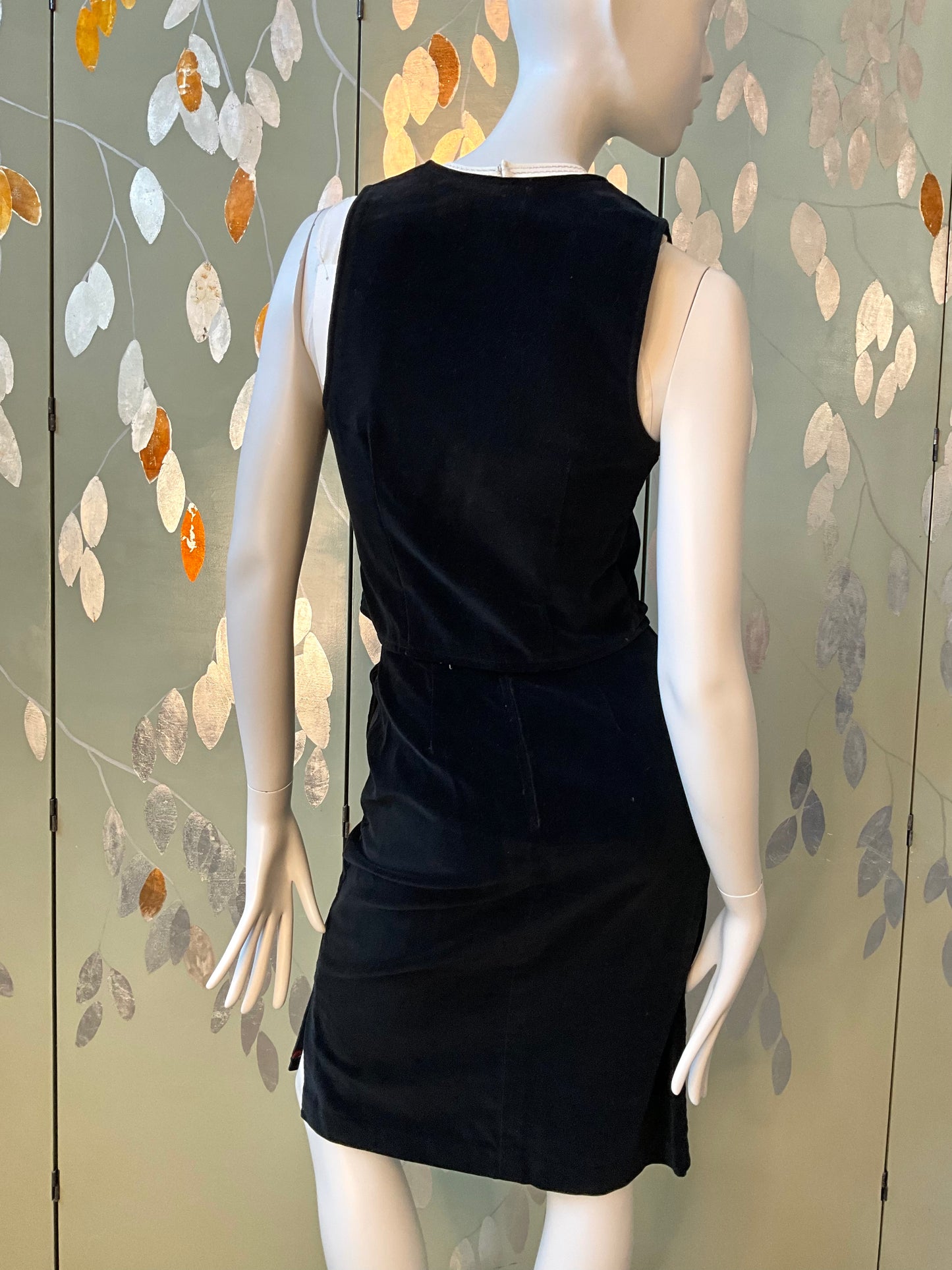 Vintage 1970s Black Velvet 3 Piece Skirt, Vest and Jacket Set, XS