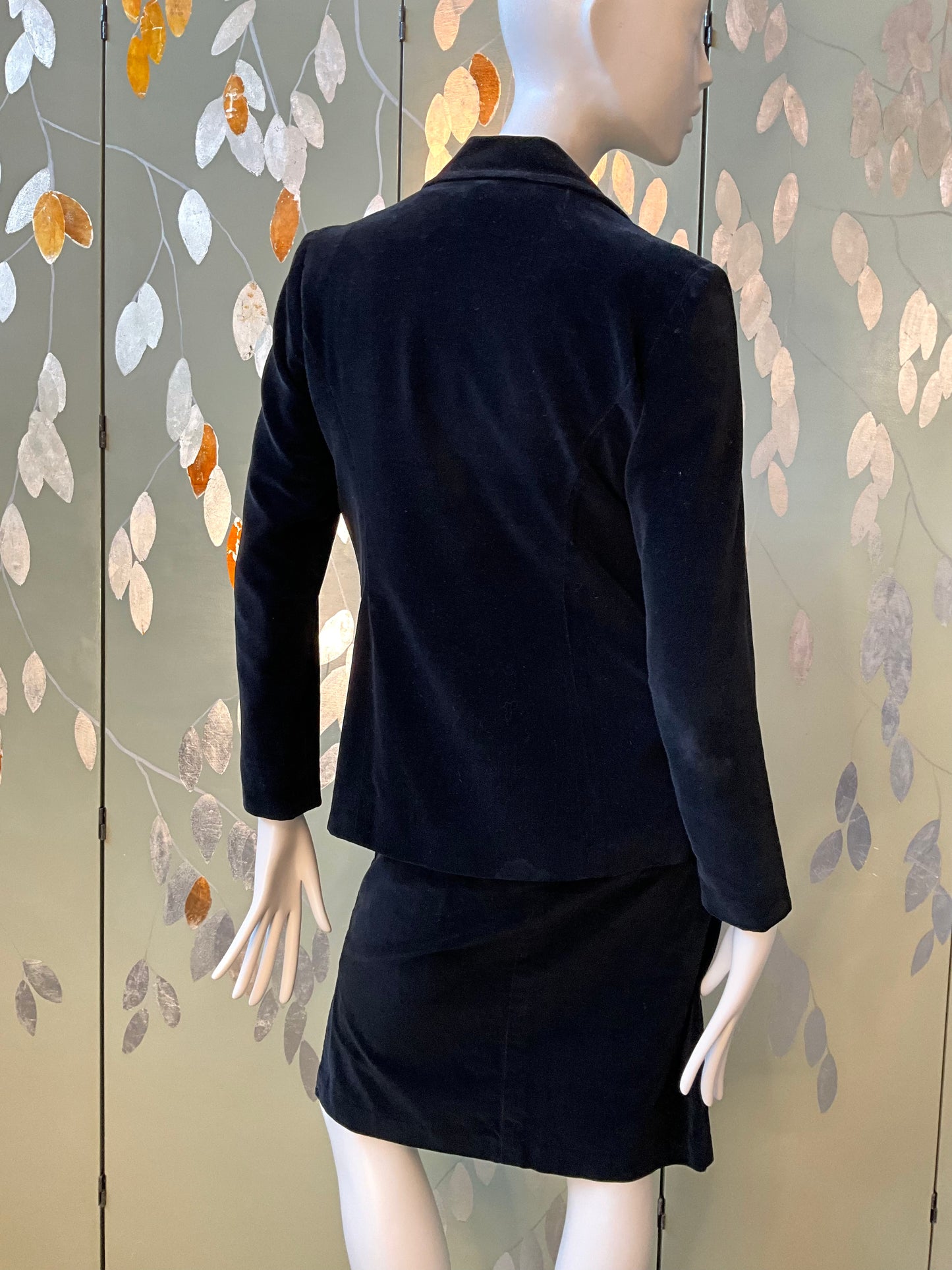 Vintage 1970s Black Velvet 3 Piece Skirt, Vest and Jacket Set, XS