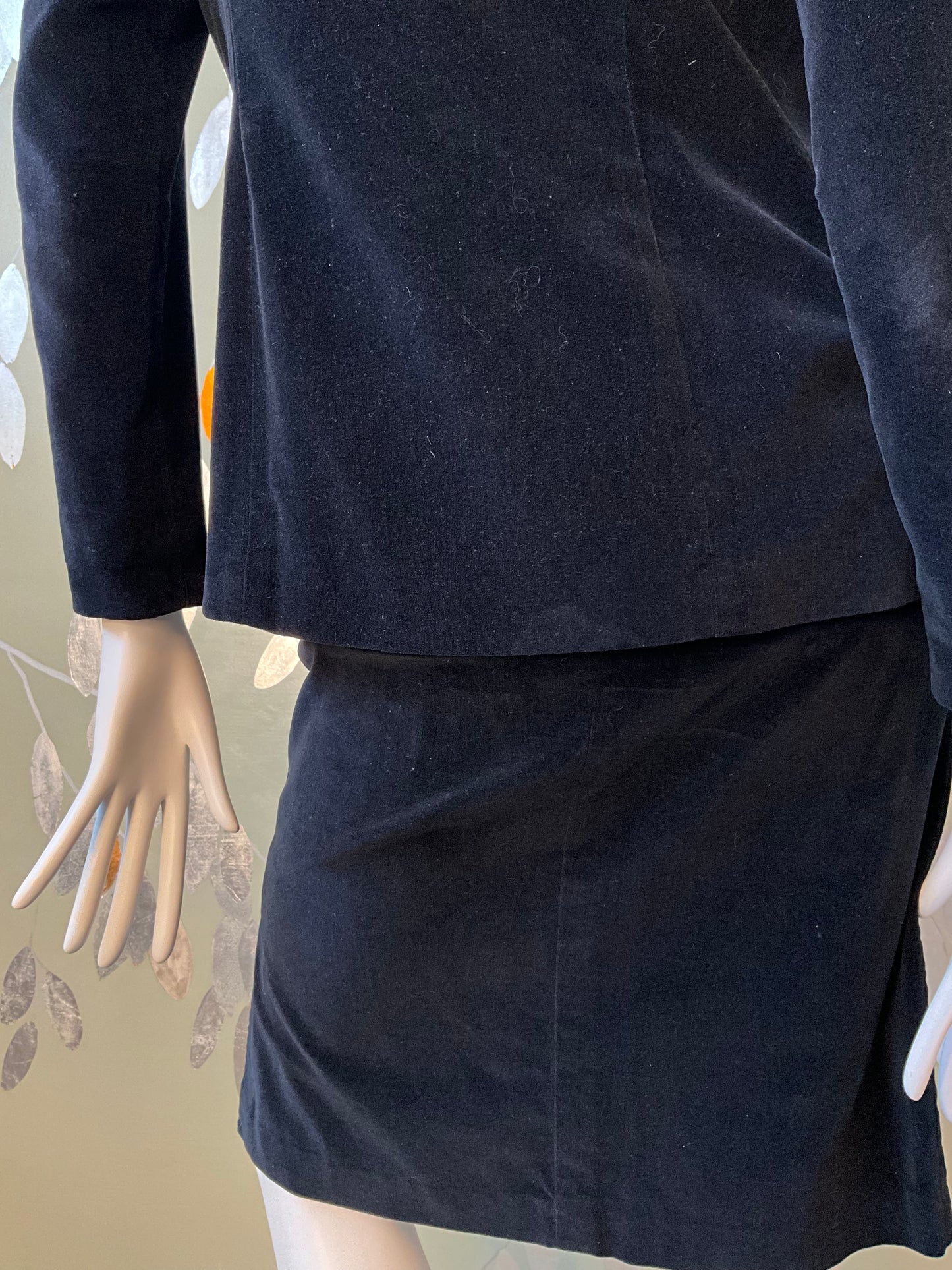 Vintage 1970s Black Velvet 3 Piece Skirt, Vest and Jacket Set, XS