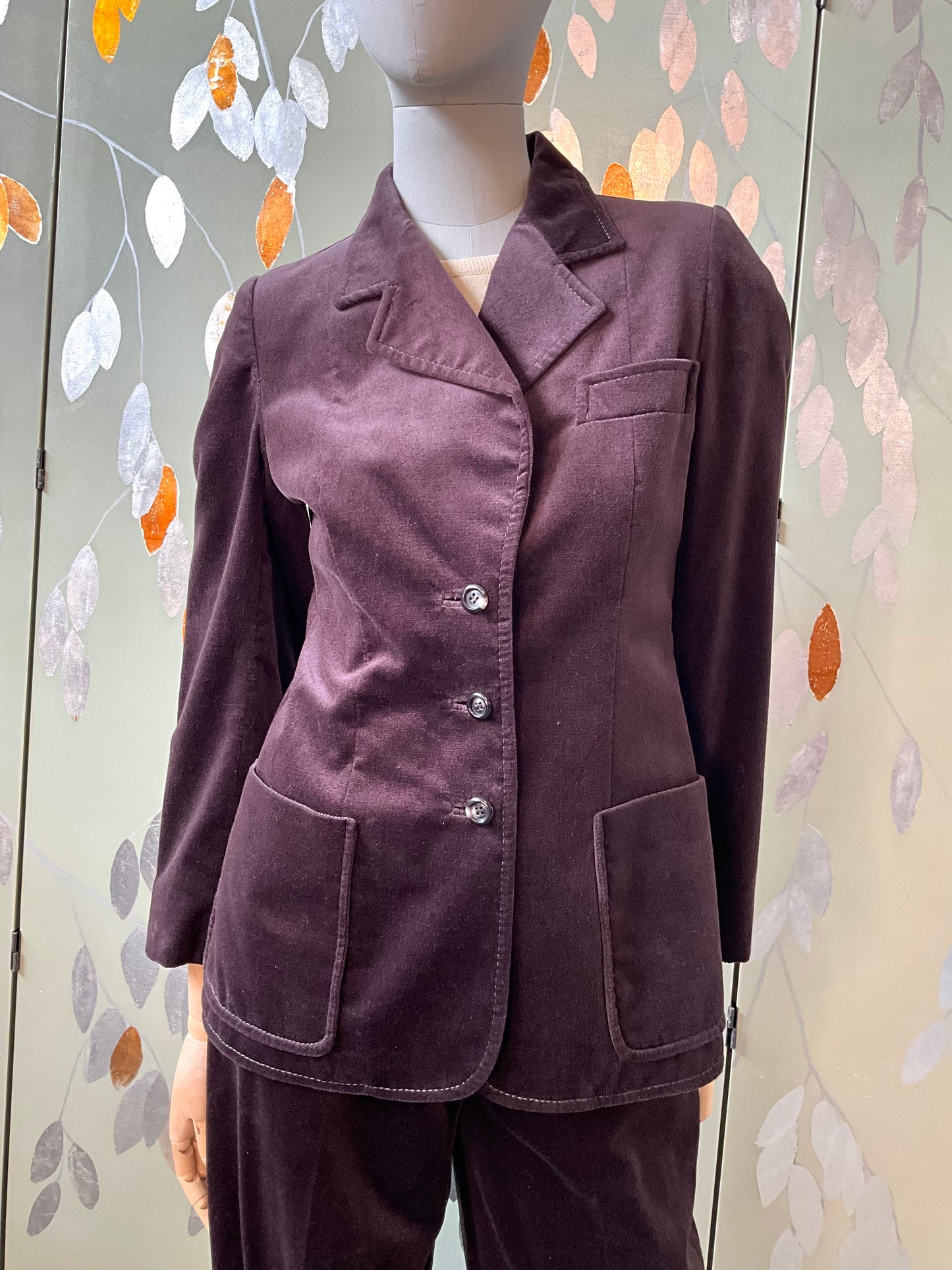 Vintage 1970s Dark Brown Velvet Wide Leg Pant Suit, Small 