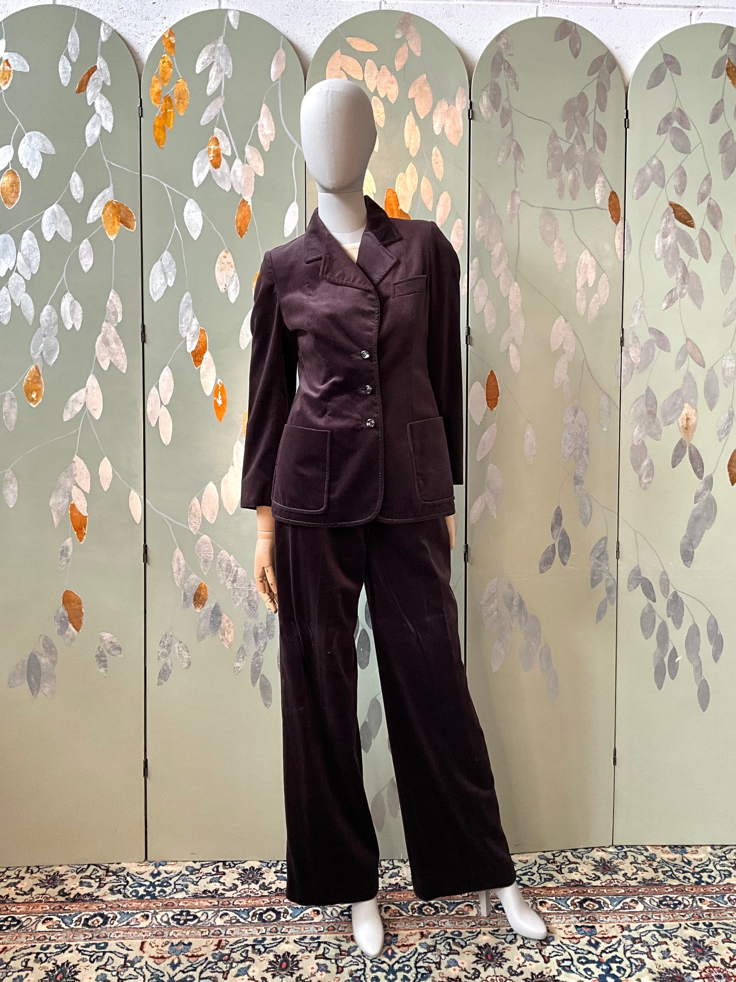 Vintage 1970s Dark Brown Velvet Wide Leg Pant Suit, Small 