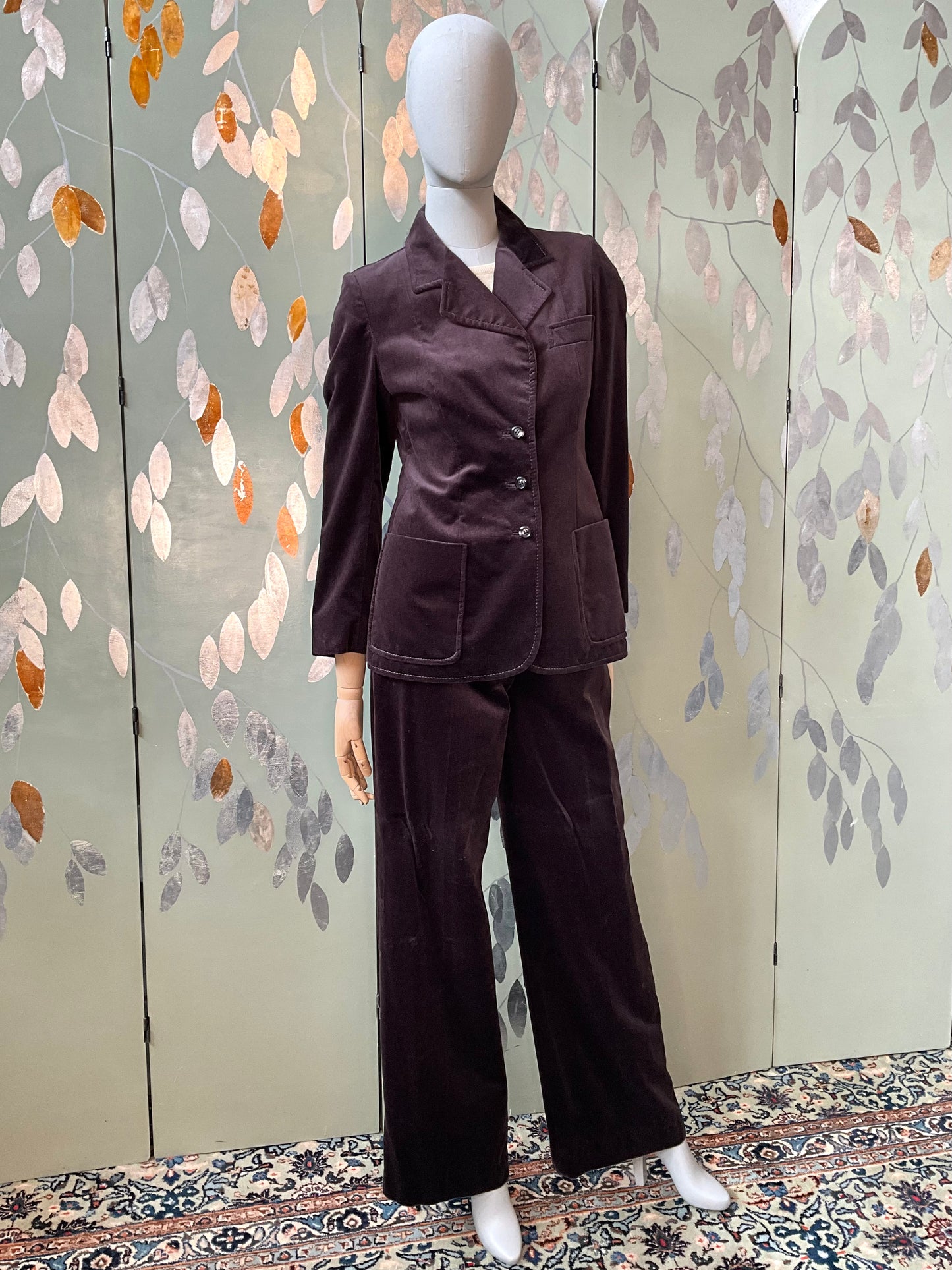 Vintage 1970s Dark Brown Velvet Wide Leg Pant Suit, Small 