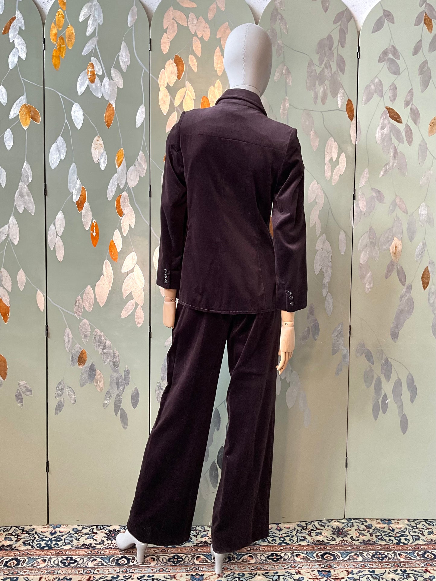 Vintage 1970s Dark Brown Velvet Wide Leg Pant Suit, Small 