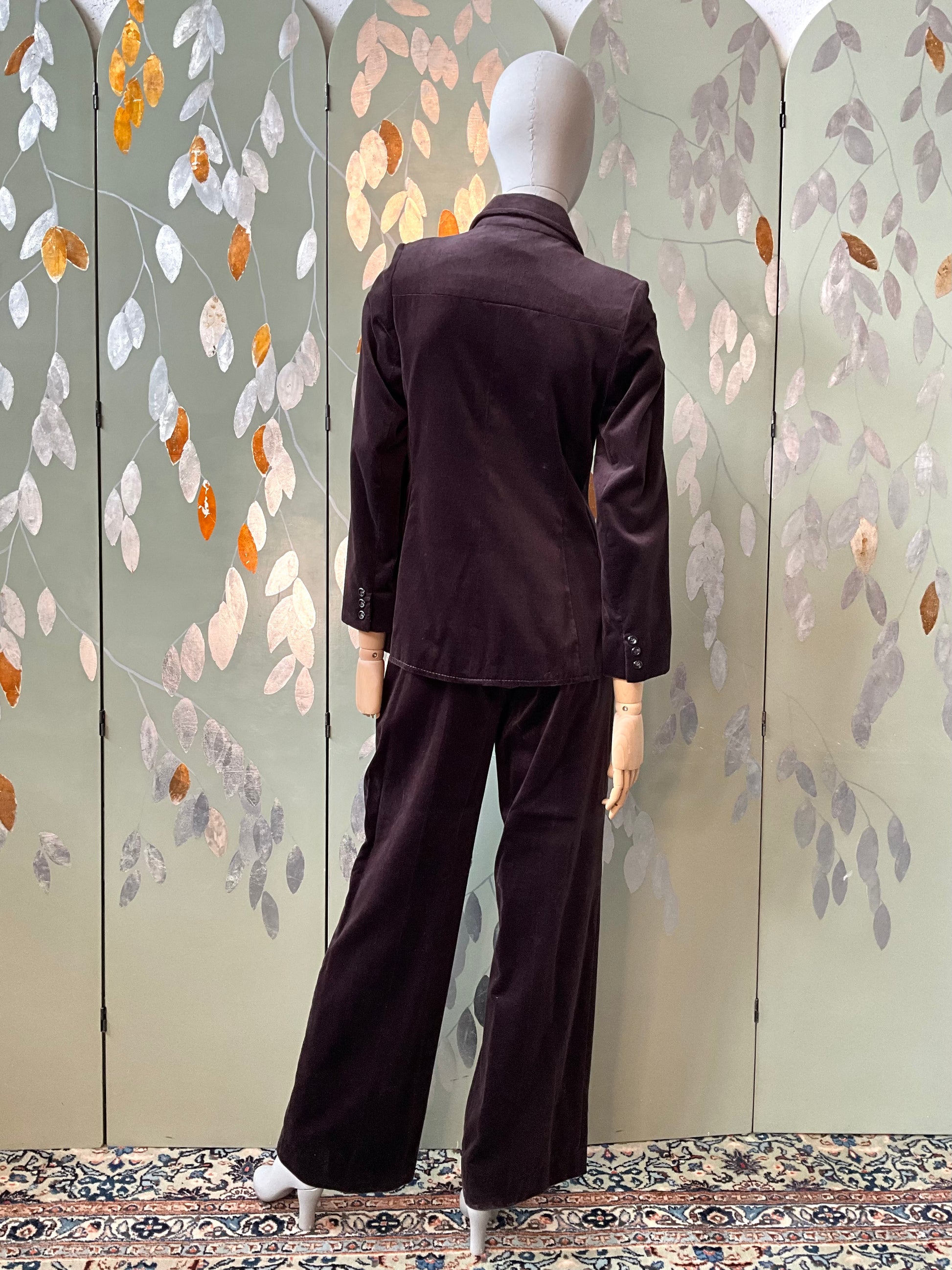 Vintage 1970s Dark Brown Velvet Wide Leg Pant Suit, Small 