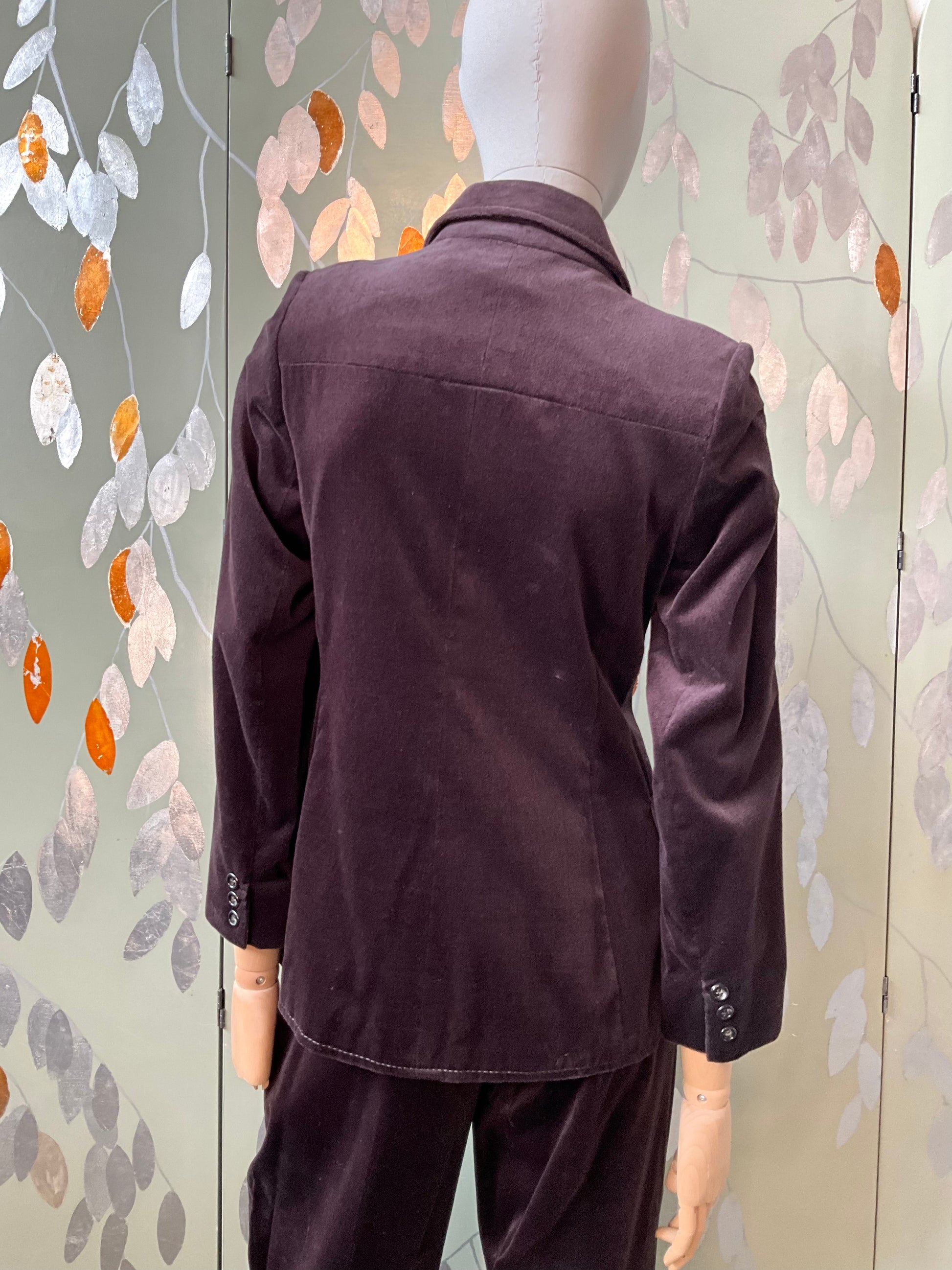 Vintage 1970s Dark Brown Velvet Wide Leg Pant Suit, Small 