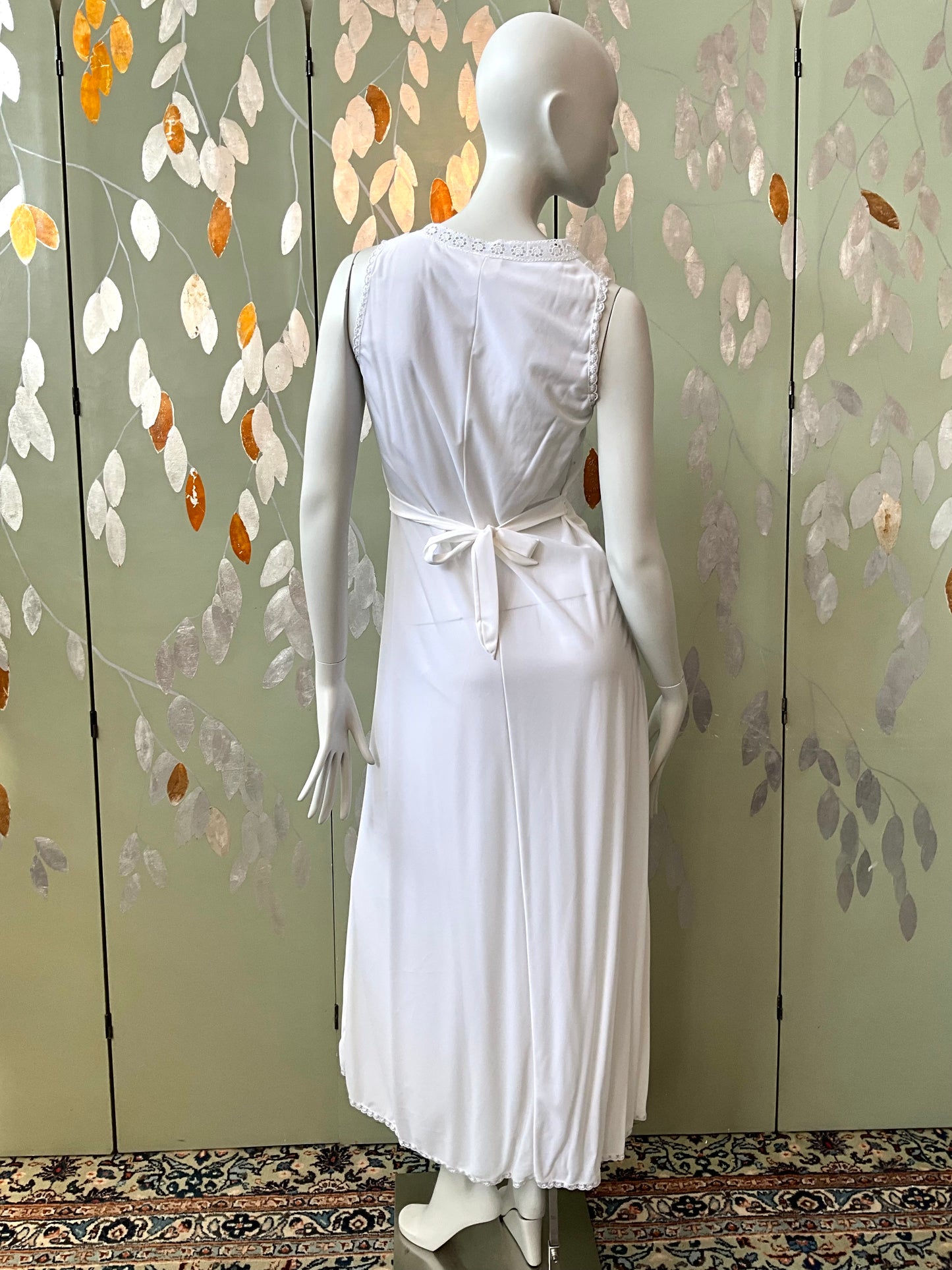 Vintage 1970s White Crochet Trim Nightgown and Robe Set, Small 