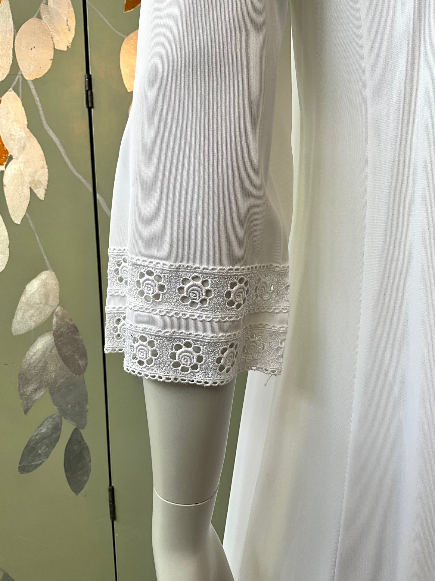 Vintage 1970s White Crochet Trim Nightgown and Robe Set, Small 