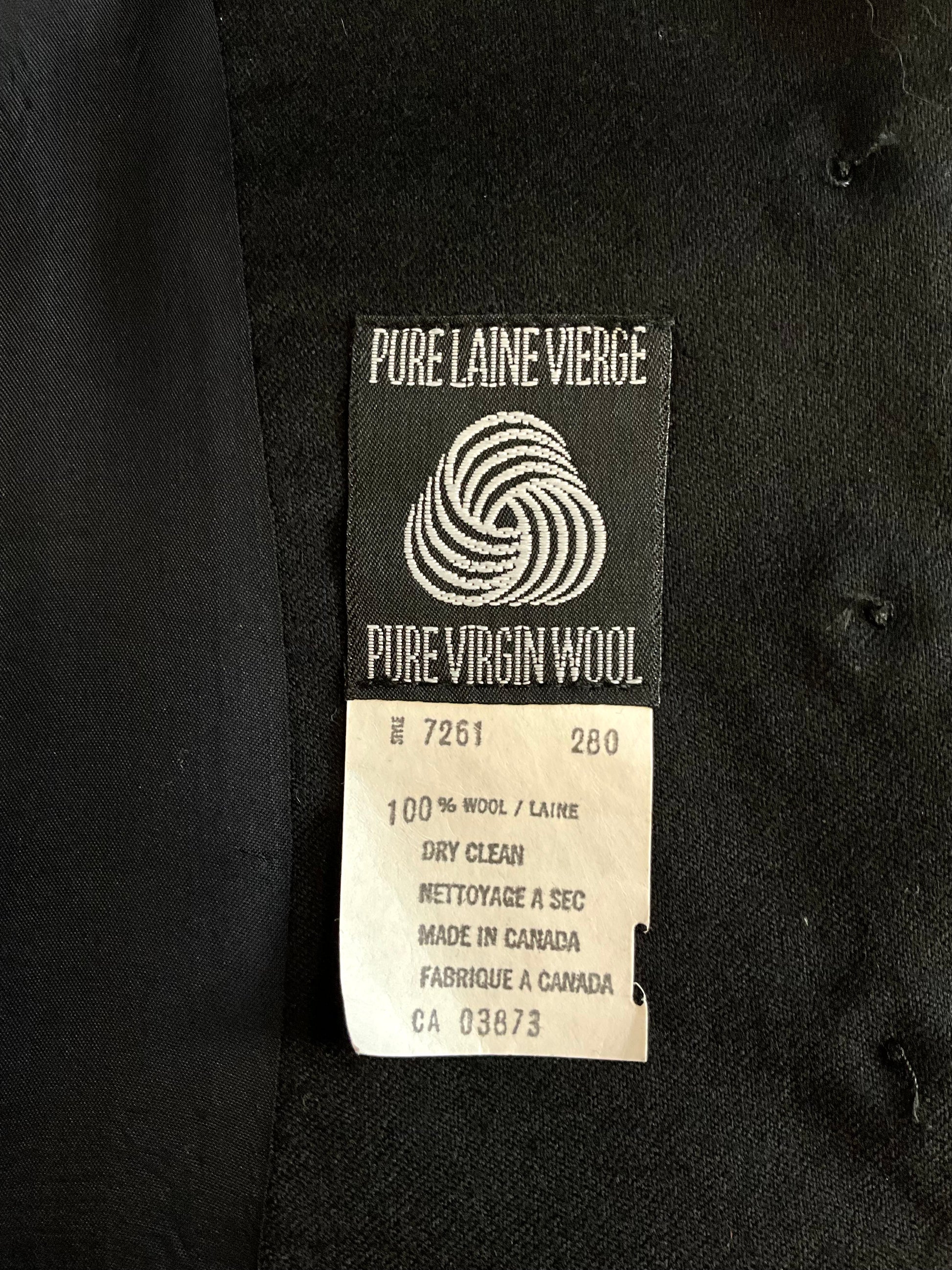 Vintage 1980s Deadstock Black Wool Midi Skirt and Waistcoat Set, Medium 