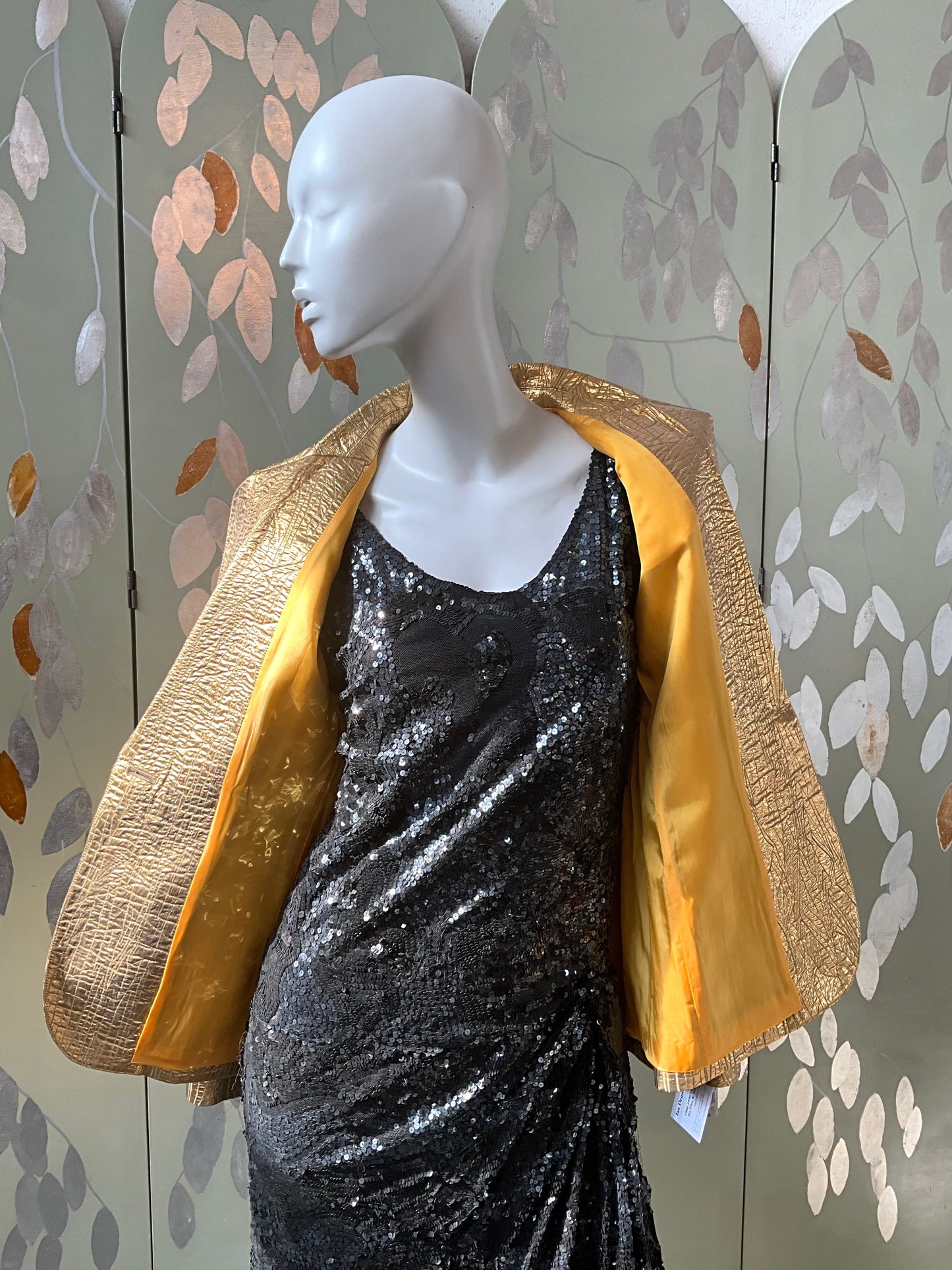 Vintage Deadstock 1980s Yves Saint Laurent Variation Gold Textured Blazer, Small 