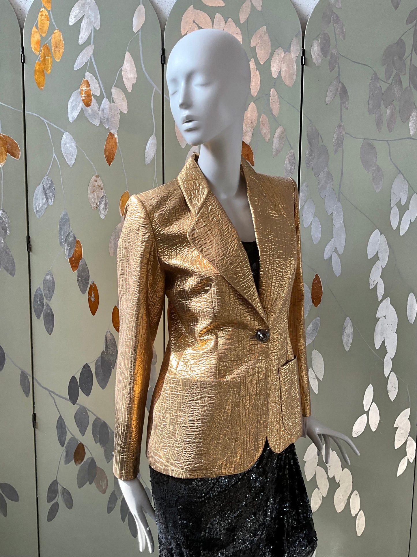 Vintage Deadstock 1980s Yves Saint Laurent Variation Gold Textured Blazer, Small 