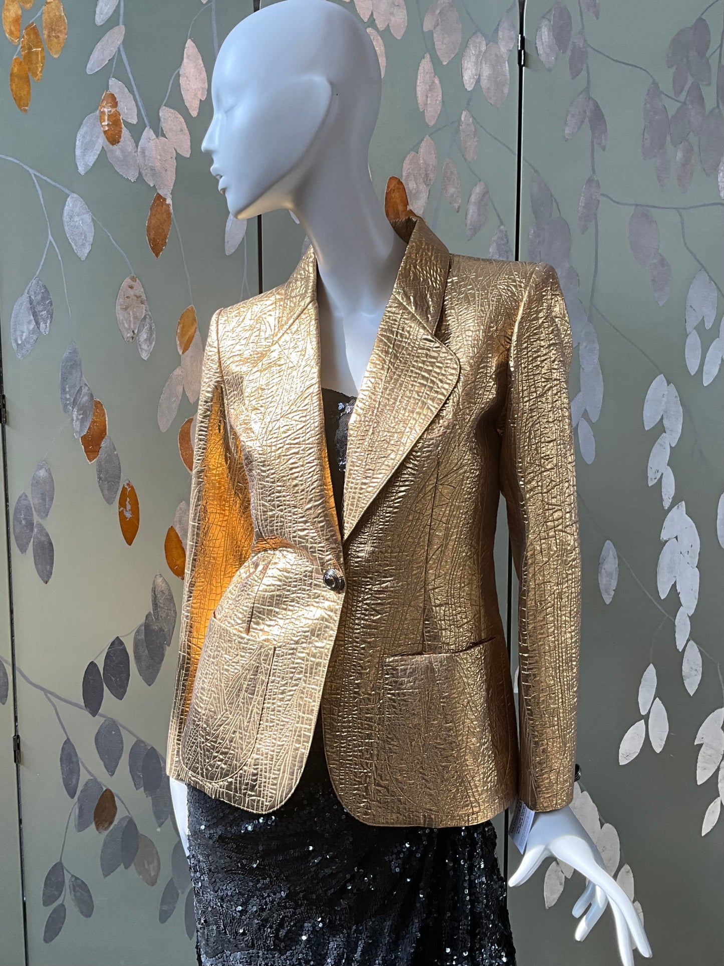 Vintage Deadstock 1980s Yves Saint Laurent Variation Gold Textured Blazer, Small 