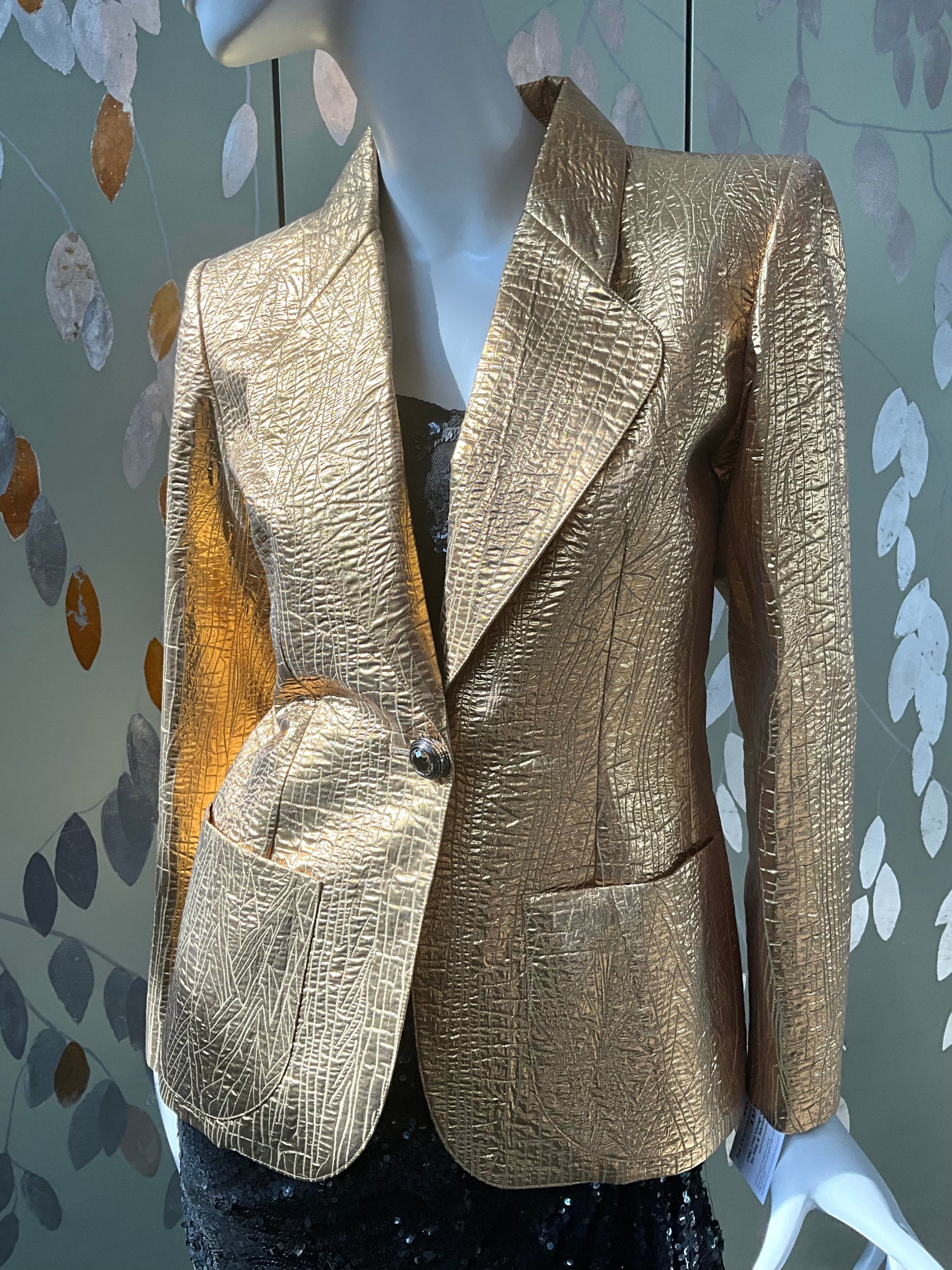 Vintage Deadstock 1980s Yves Saint Laurent Variation Gold Textured Blazer, Small 