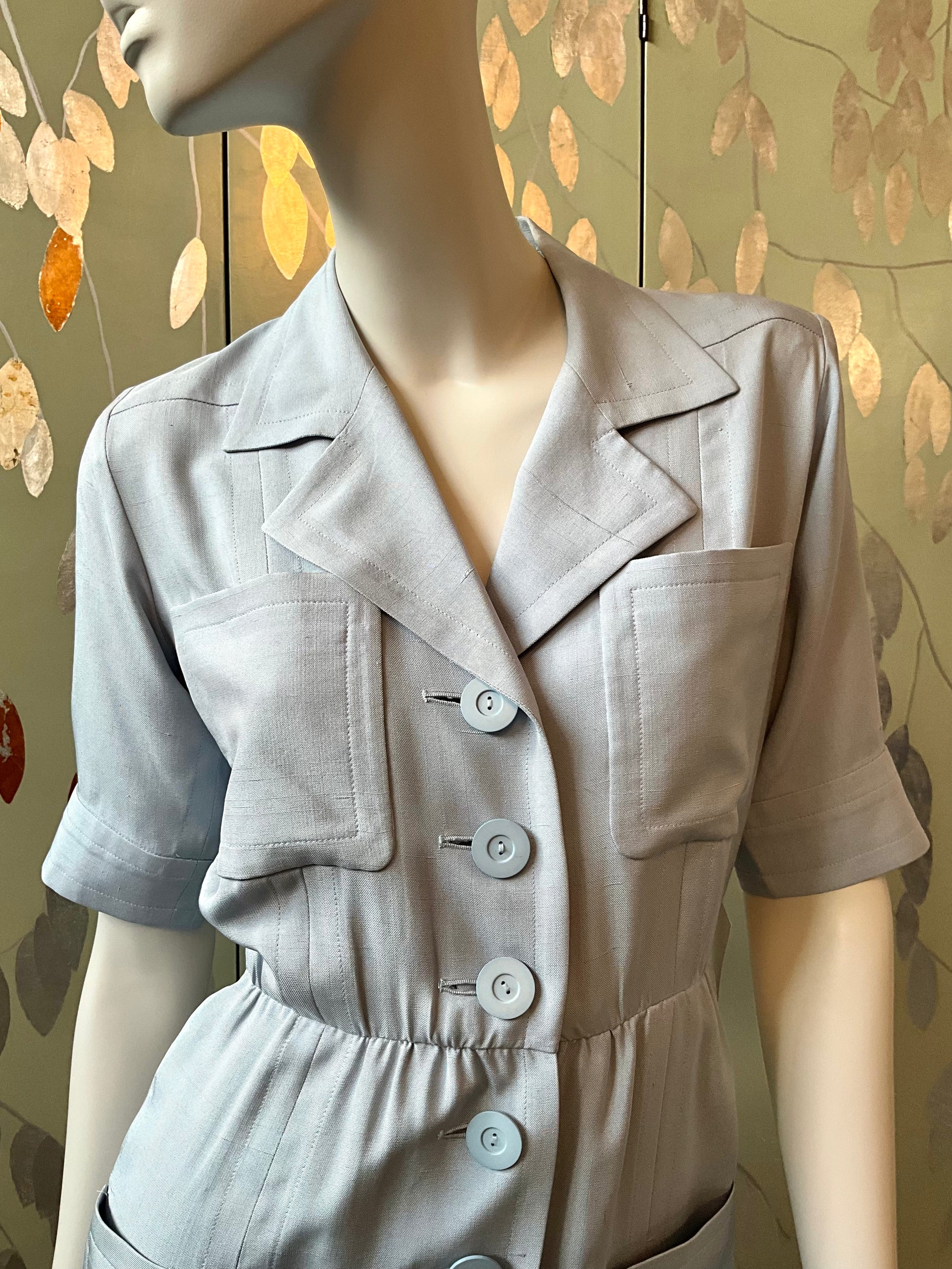 Vintage 1980s Yves Saint Laurent Blue Shirt Dress, XS