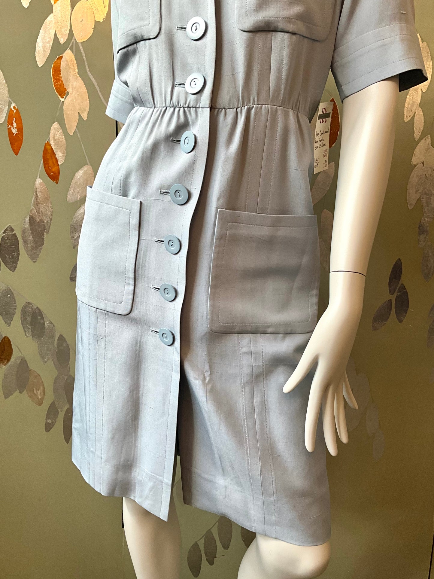 Vintage 1980s Yves Saint Laurent Blue Shirt Dress, XS