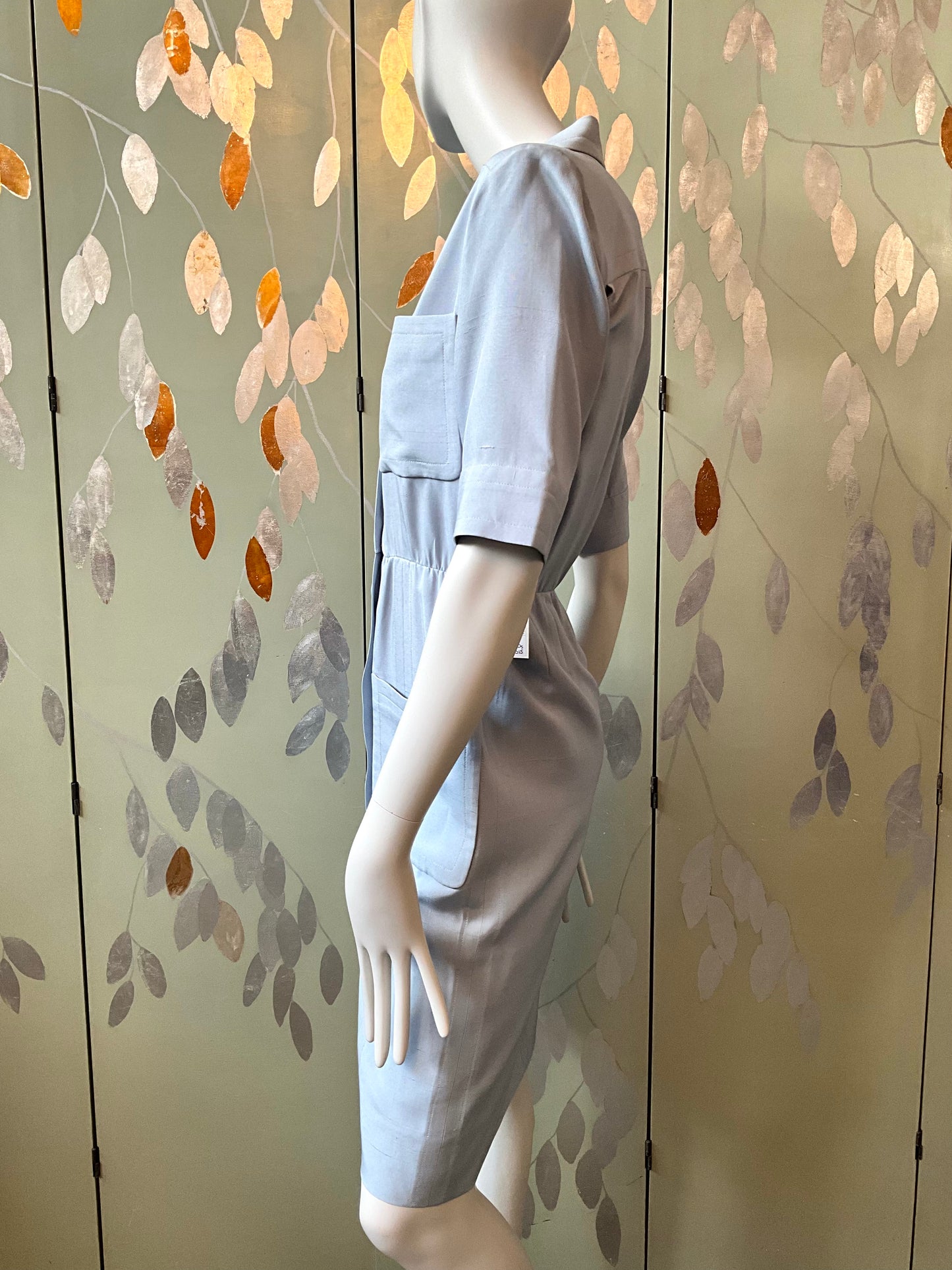 Vintage 1980s Yves Saint Laurent Blue Shirt Dress, XS