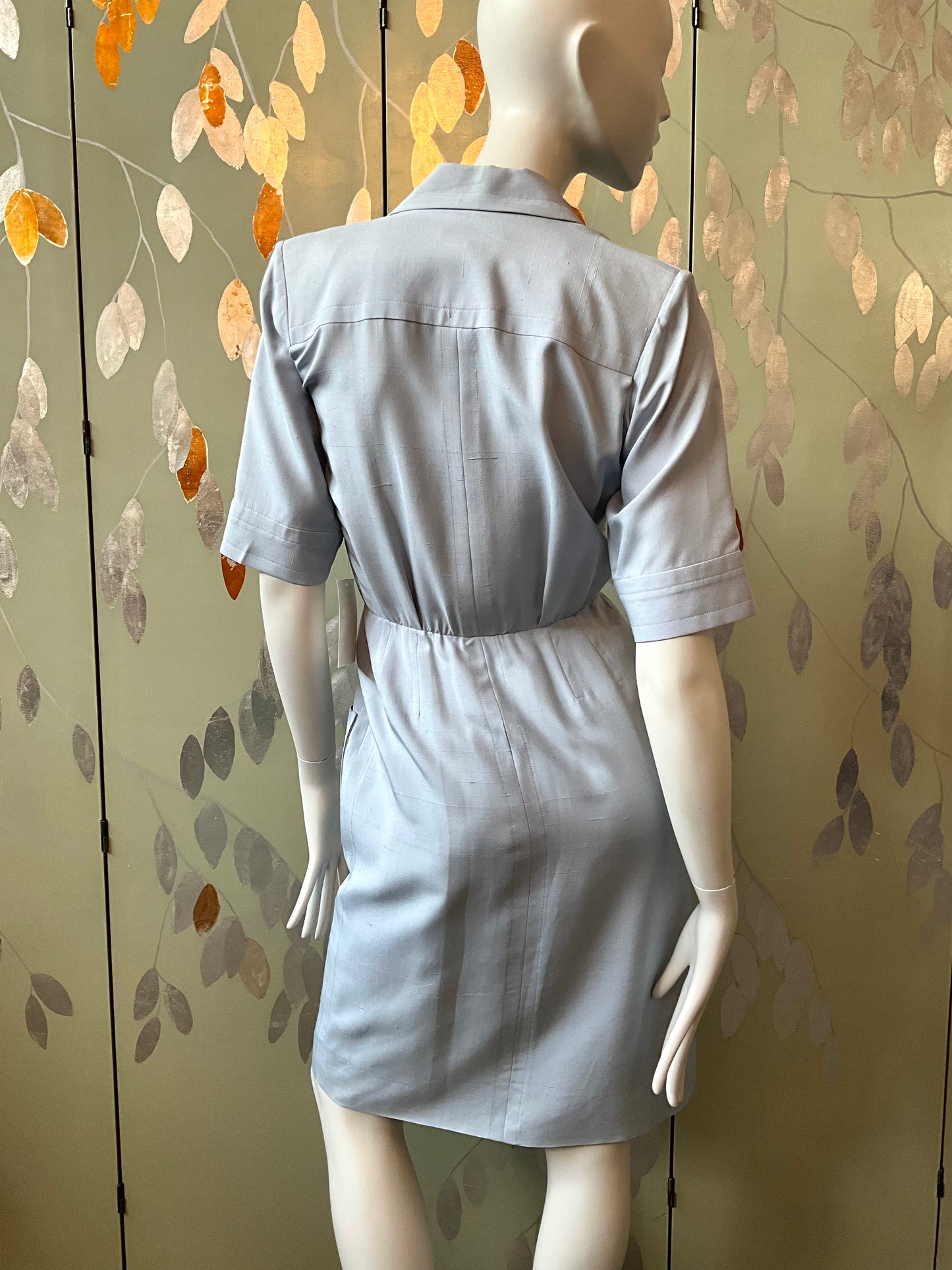 Vintage 1980s Yves Saint Laurent Blue Shirt Dress, XS