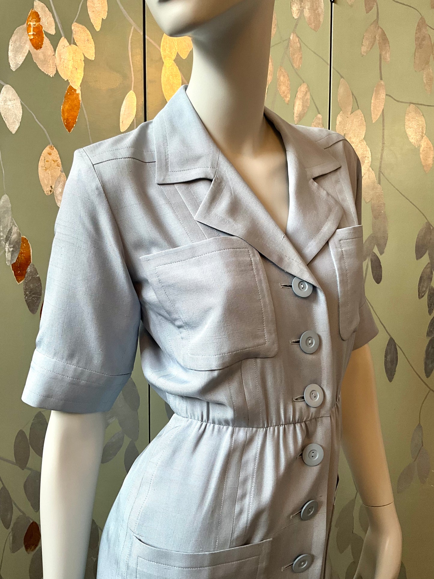 Vintage 1980s Yves Saint Laurent Blue Shirt Dress, XS