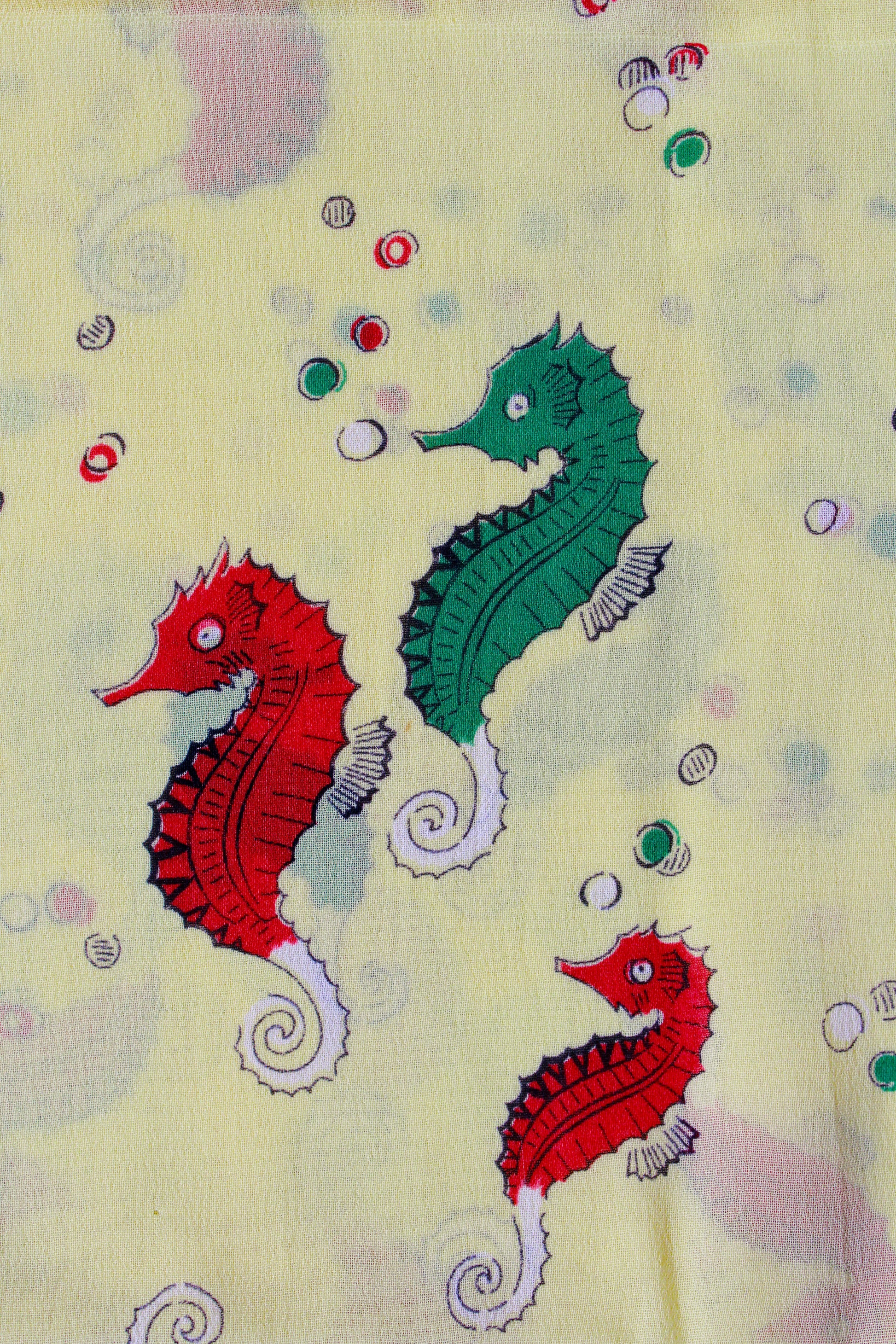 Vintage 1940s Rayon In Fun SeaHorse Pattern, 1.4 Yards