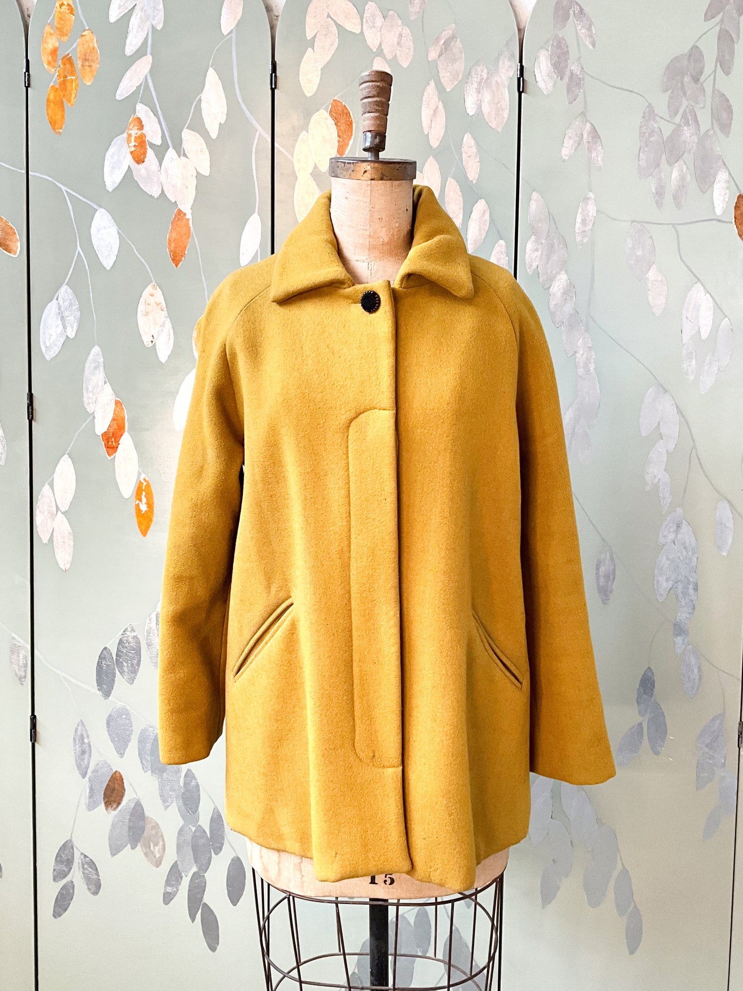 Vintage 1990s Yellow Wool Raglan Sleeve Coat, Large 