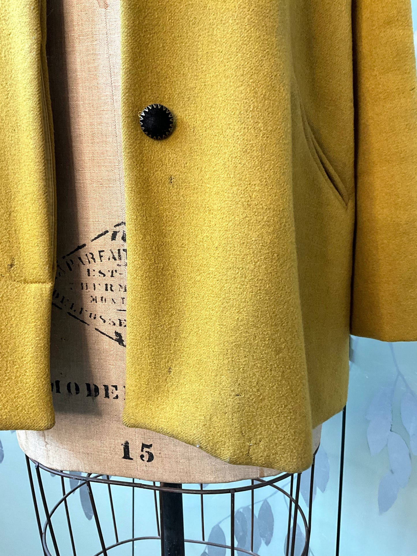 Vintage 1990s Yellow Wool Raglan Sleeve Coat, Large 