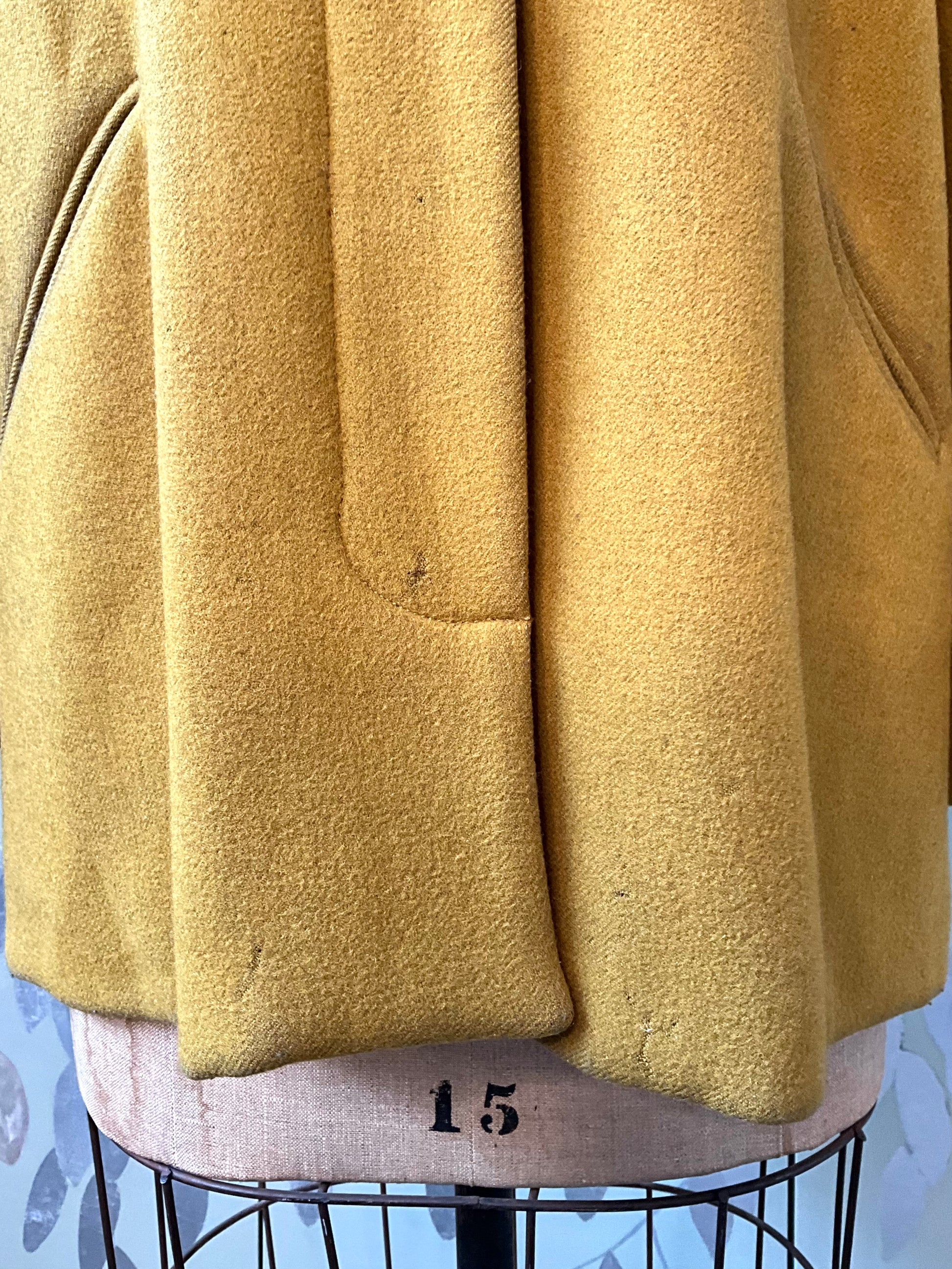 Vintage 1990s Yellow Wool Raglan Sleeve Coat, Large 