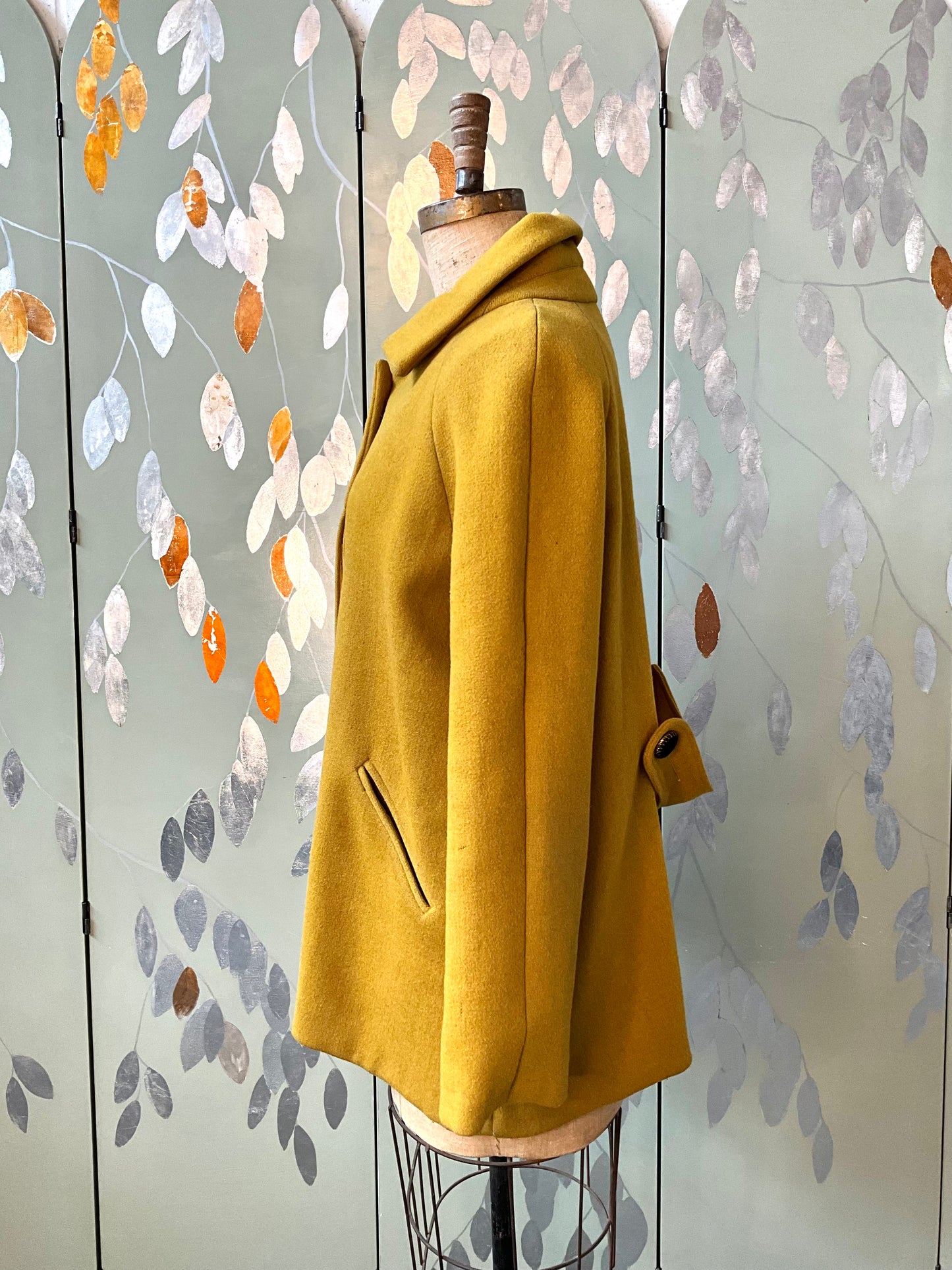 Vintage 1990s Yellow Wool Raglan Sleeve Coat, Large 