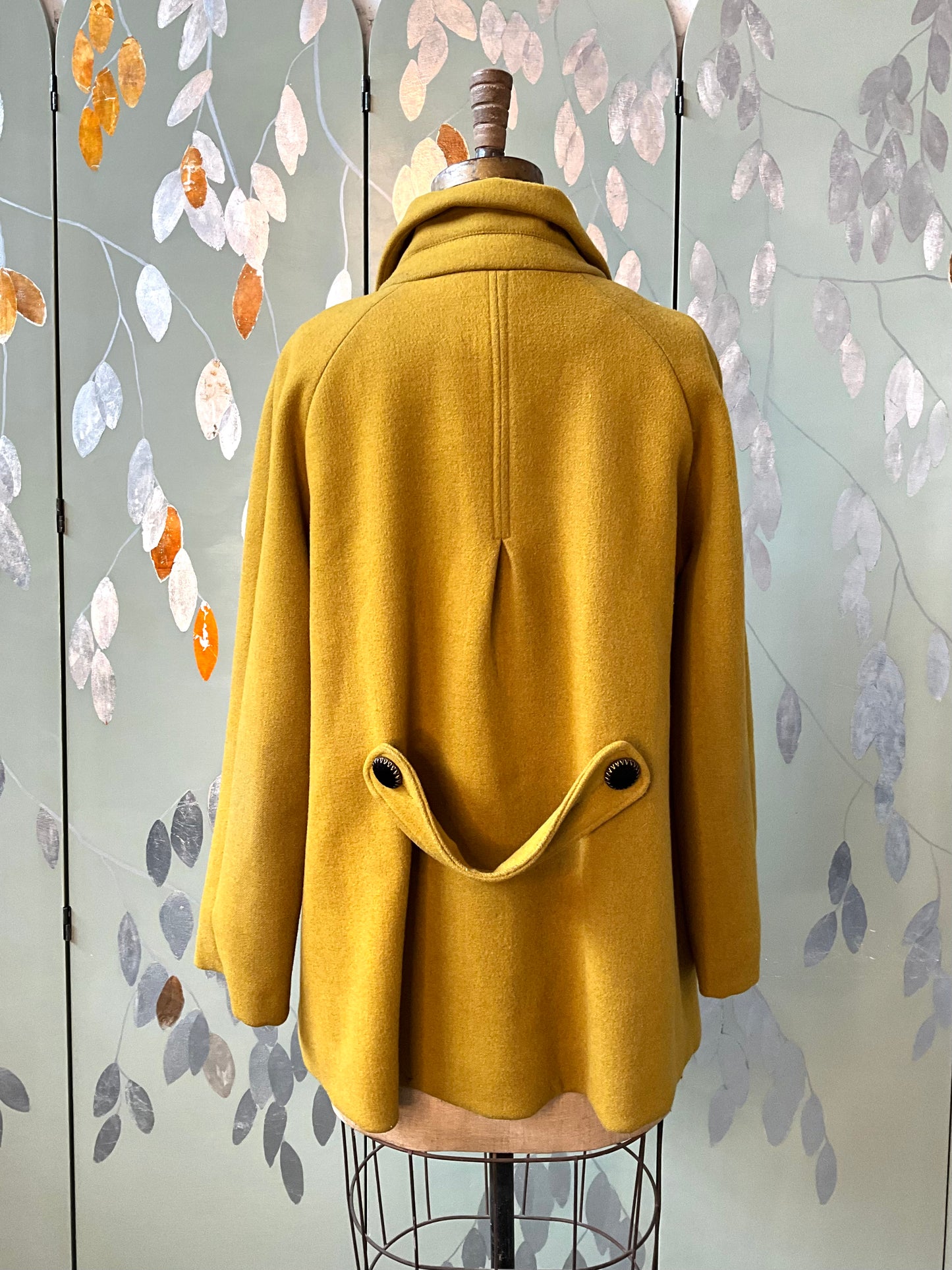 Vintage 1990s Yellow Wool Raglan Sleeve Coat, Large 
