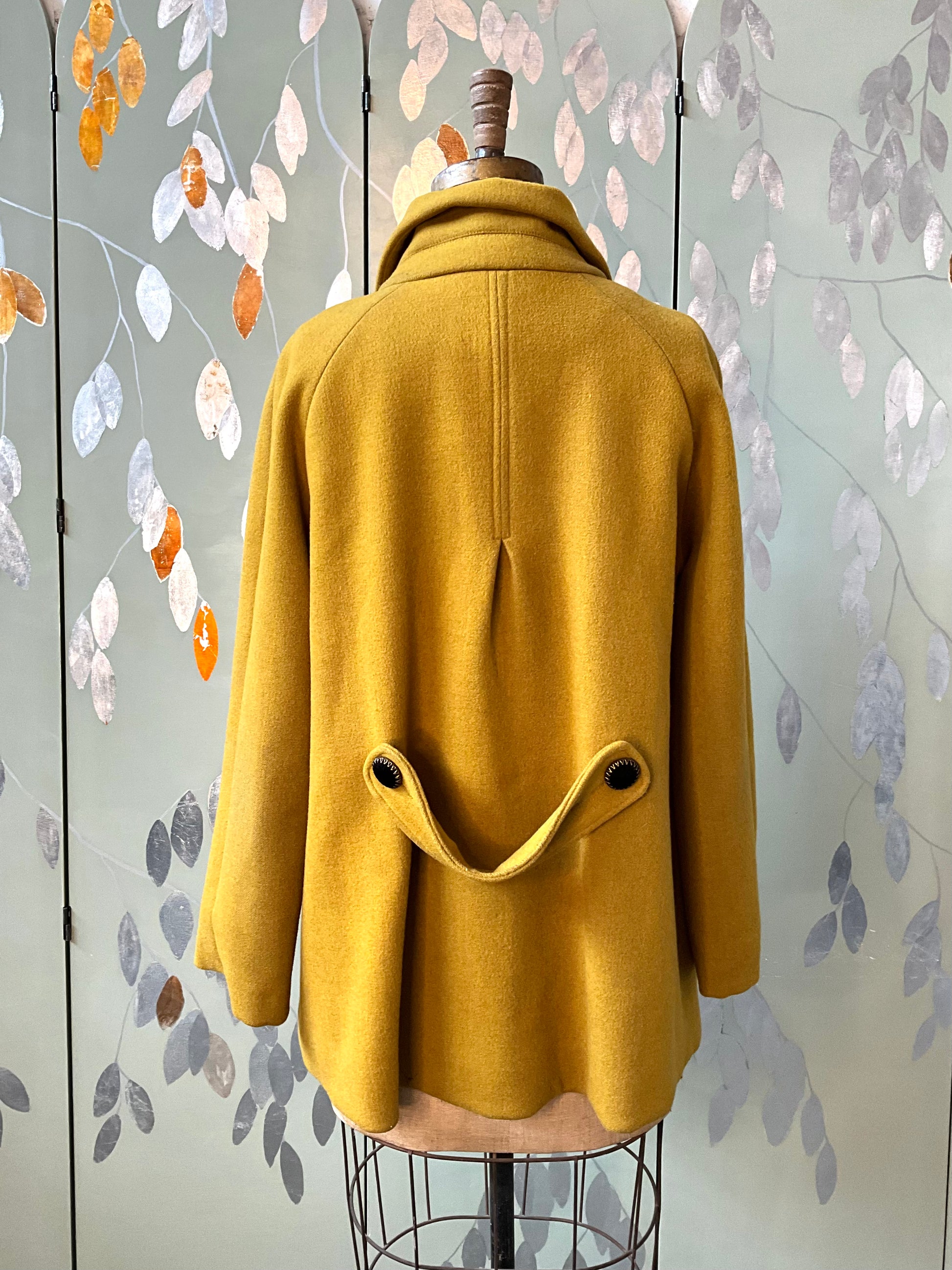 Vintage 1990s Yellow Wool Raglan Sleeve Coat, Large 