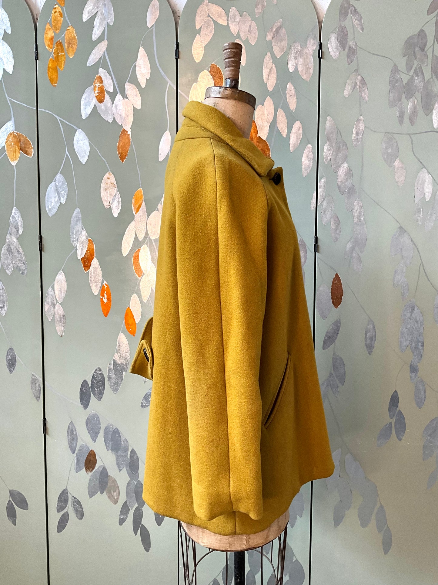 Vintage 1990s Yellow Wool Raglan Sleeve Coat, Large 
