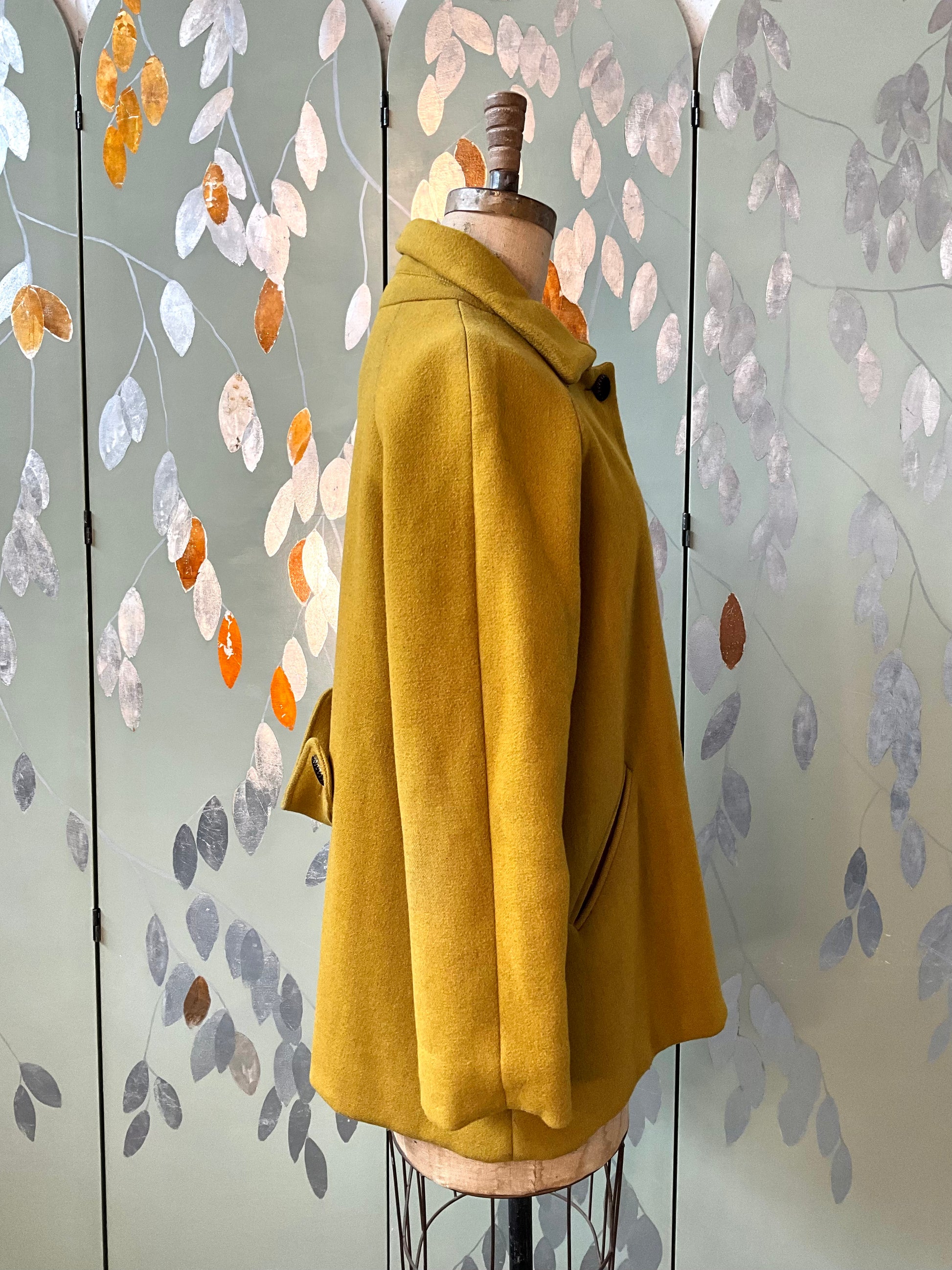 Vintage 1990s Yellow Wool Raglan Sleeve Coat, Large 
