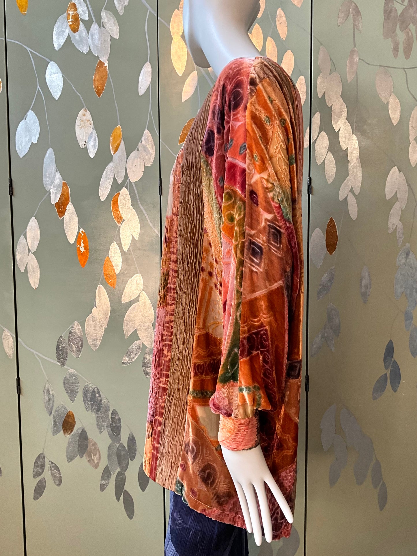 Vintage 1990s Zonda Nellis Orange Pink Patterned Burnout Velvet Jacket