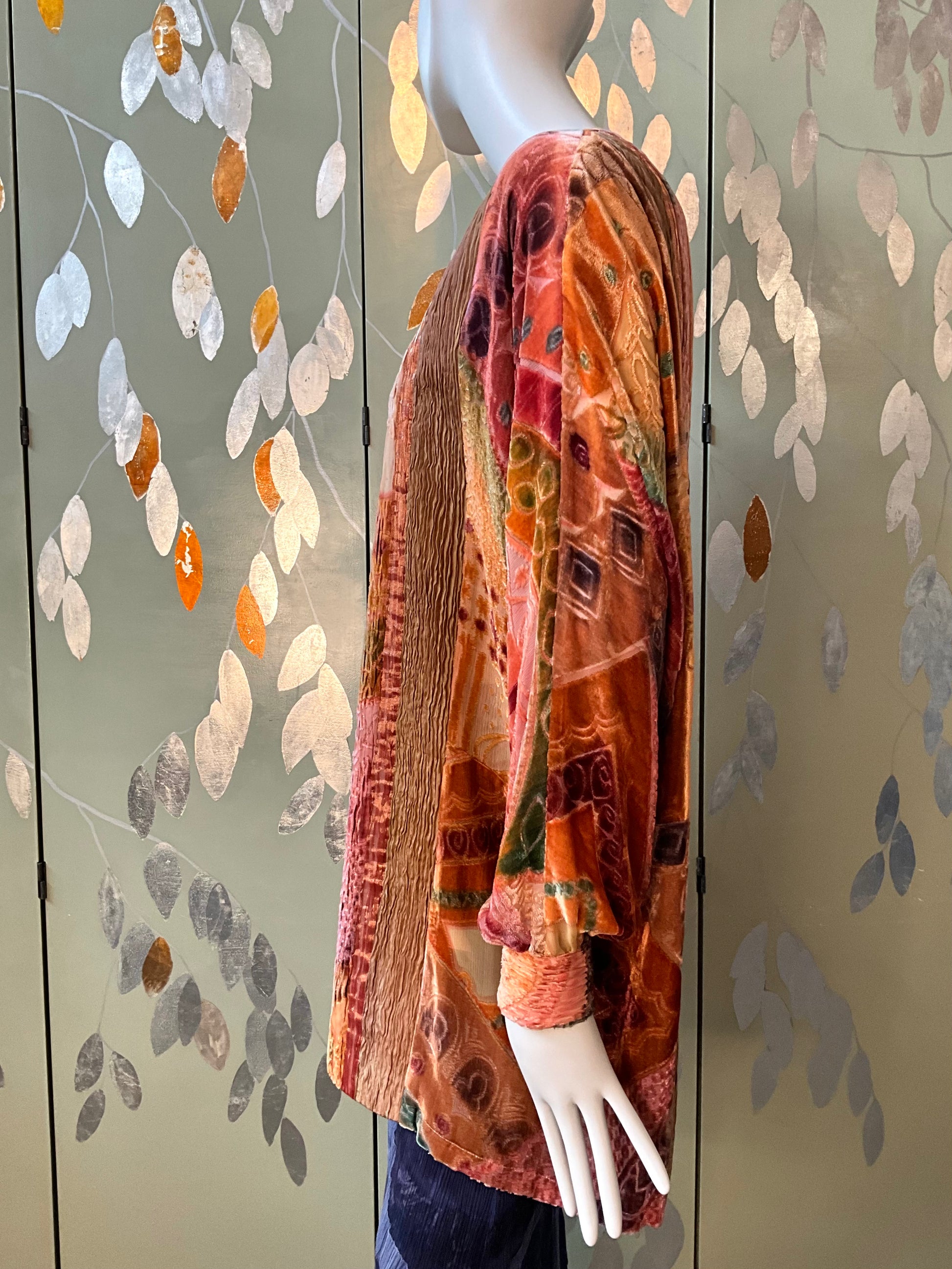 Vintage 1990s Zonda Nellis Orange Pink Patterned Burnout Velvet Jacket