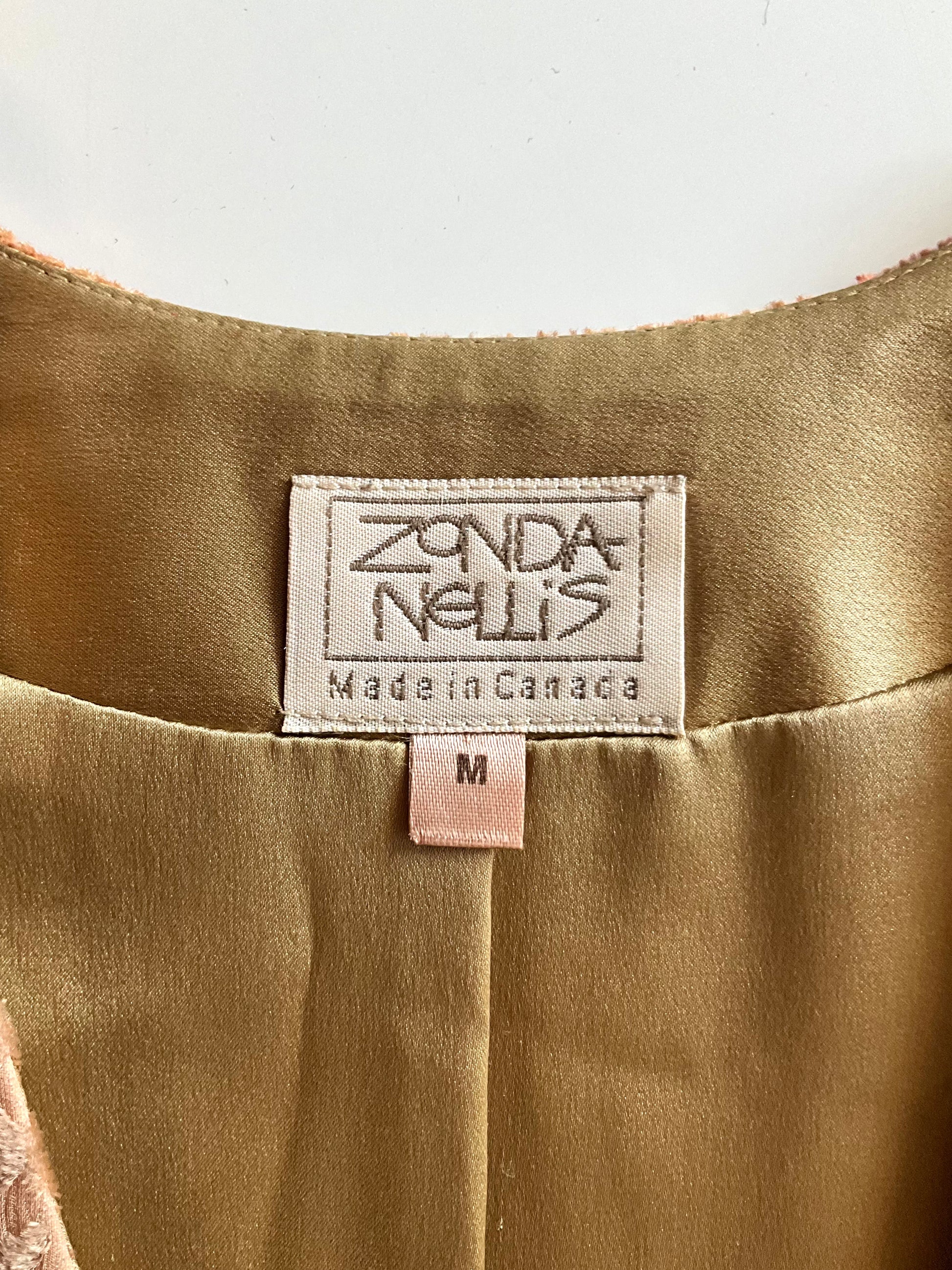 Vintage 1990s Zonda Nellis Orange Pink Patterned Burnout Velvet Jacket