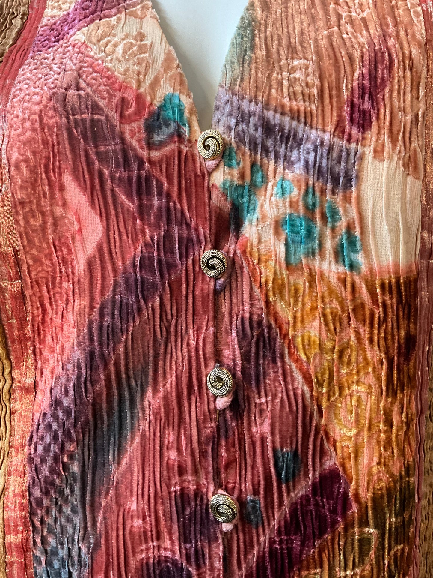 Vintage 1990s Zonda Nellis Orange Pink Patterned Burnout Velvet Jacket