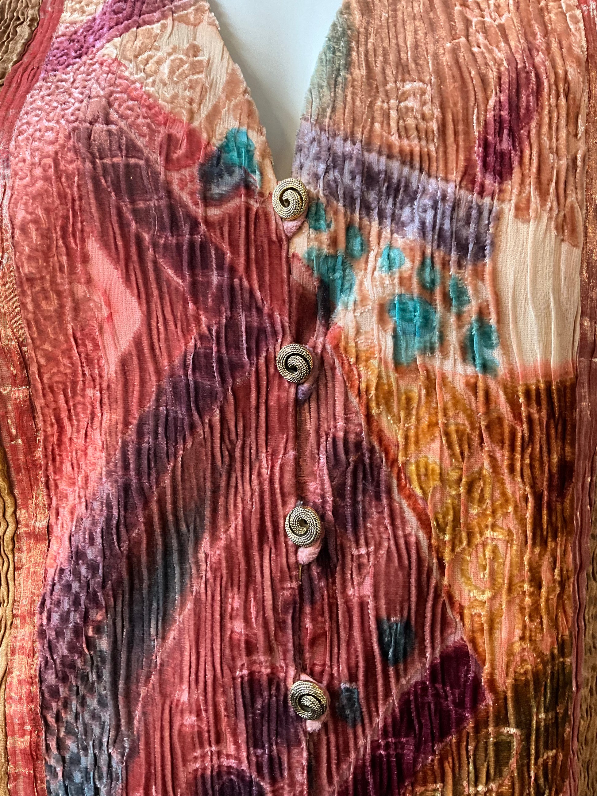 Vintage 1990s Zonda Nellis Orange Pink Patterned Burnout Velvet Jacket