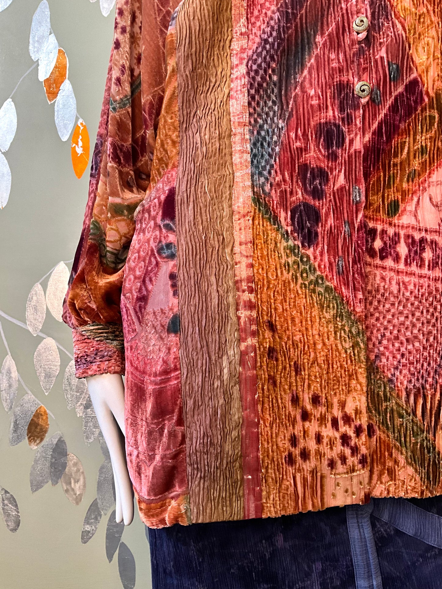 Vintage 1990s Zonda Nellis Orange Pink Patterned Burnout Velvet Jacket