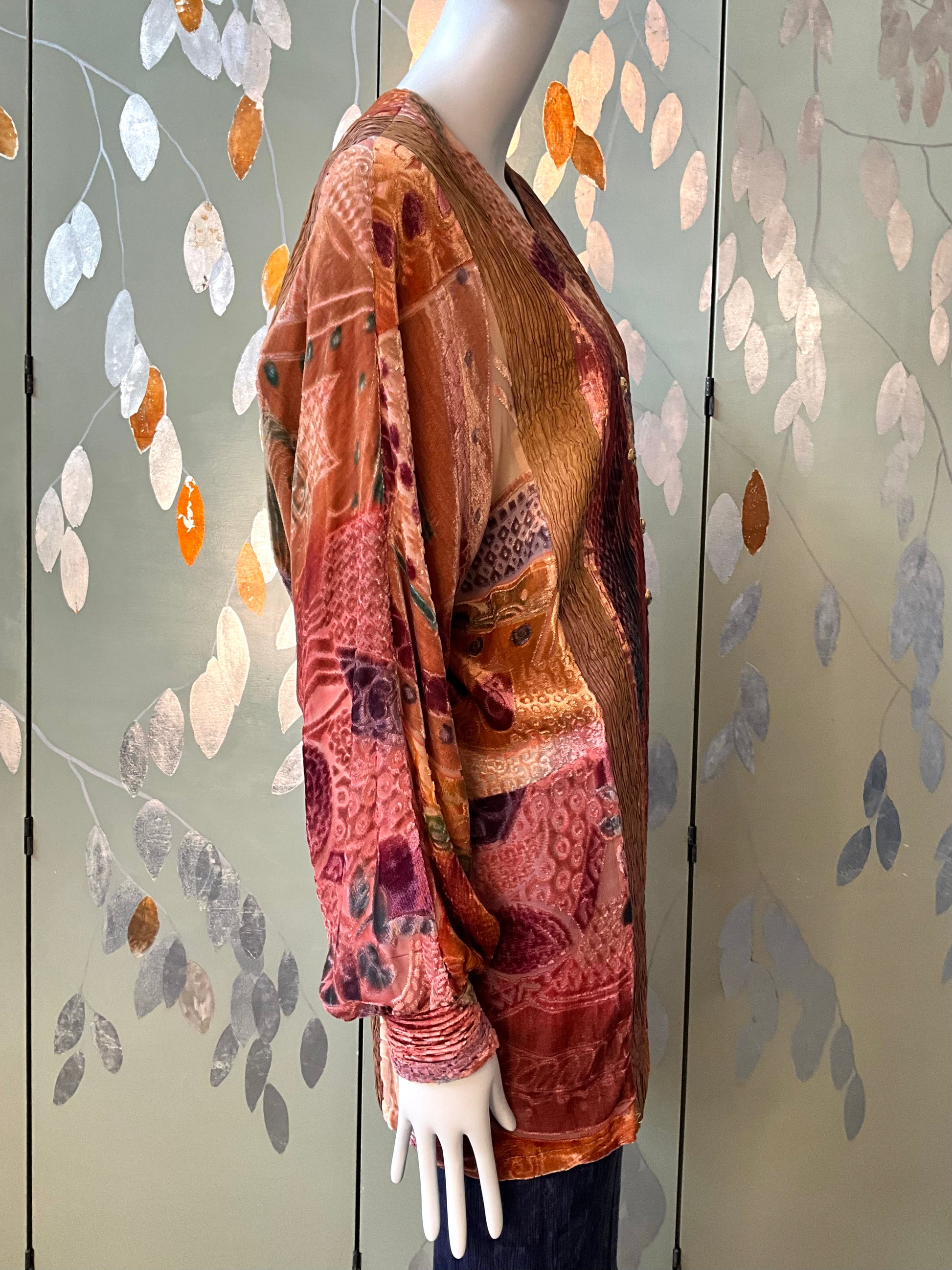 Vintage 1990s Zonda Nellis Orange Pink Patterned Burnout Velvet Jacket