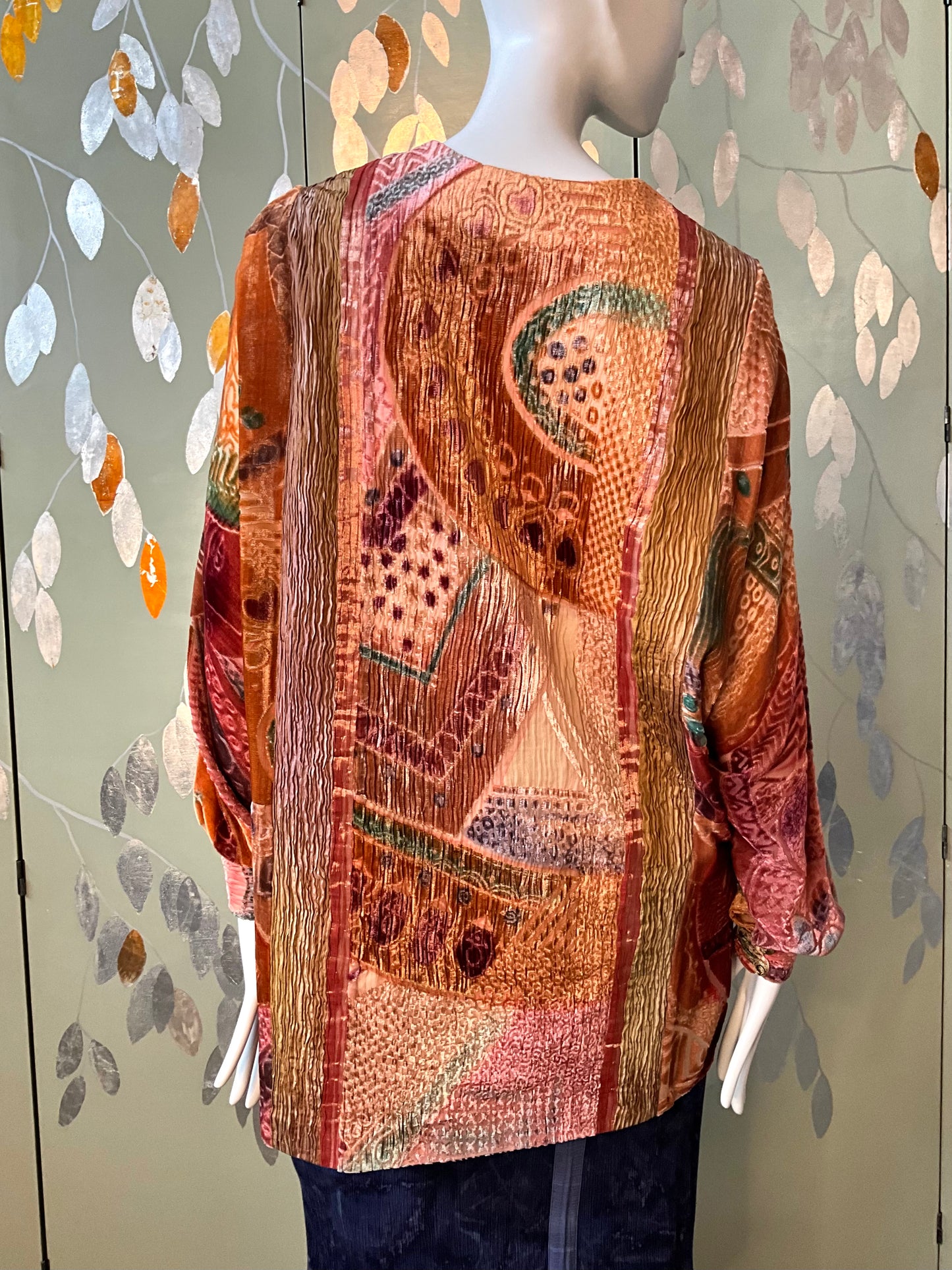 Vintage 1990s Zonda Nellis Orange Pink Patterned Burnout Velvet Jacket