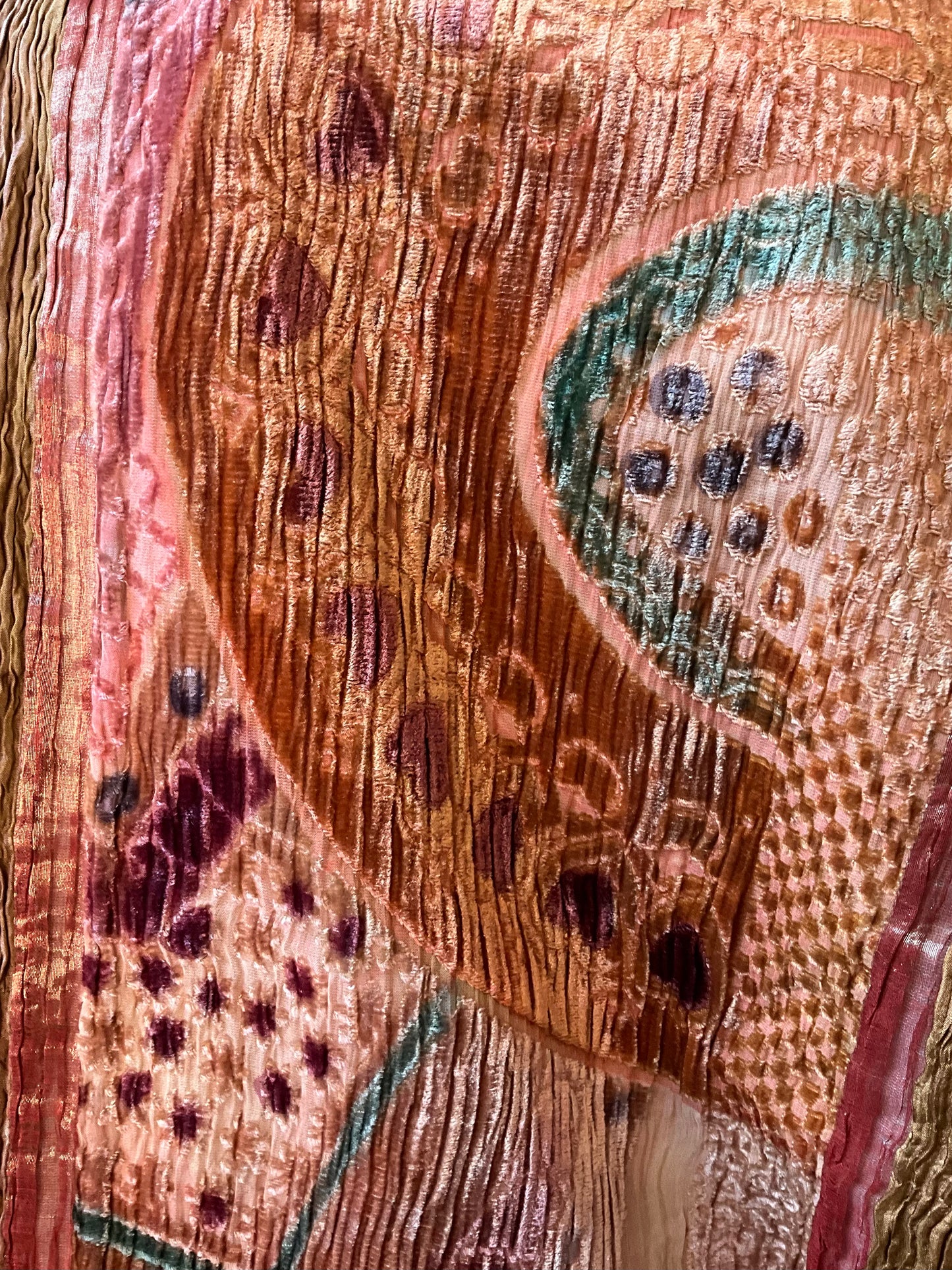 Vintage 1990s Zonda Nellis Orange Pink Patterned Burnout Velvet Jacket