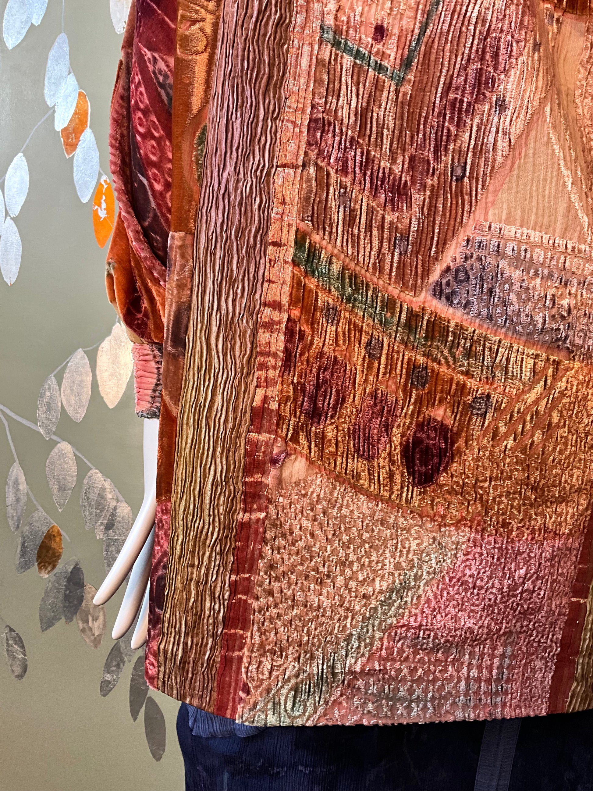 Vintage 1990s Zonda Nellis Orange Pink Patterned Burnout Velvet Jacket