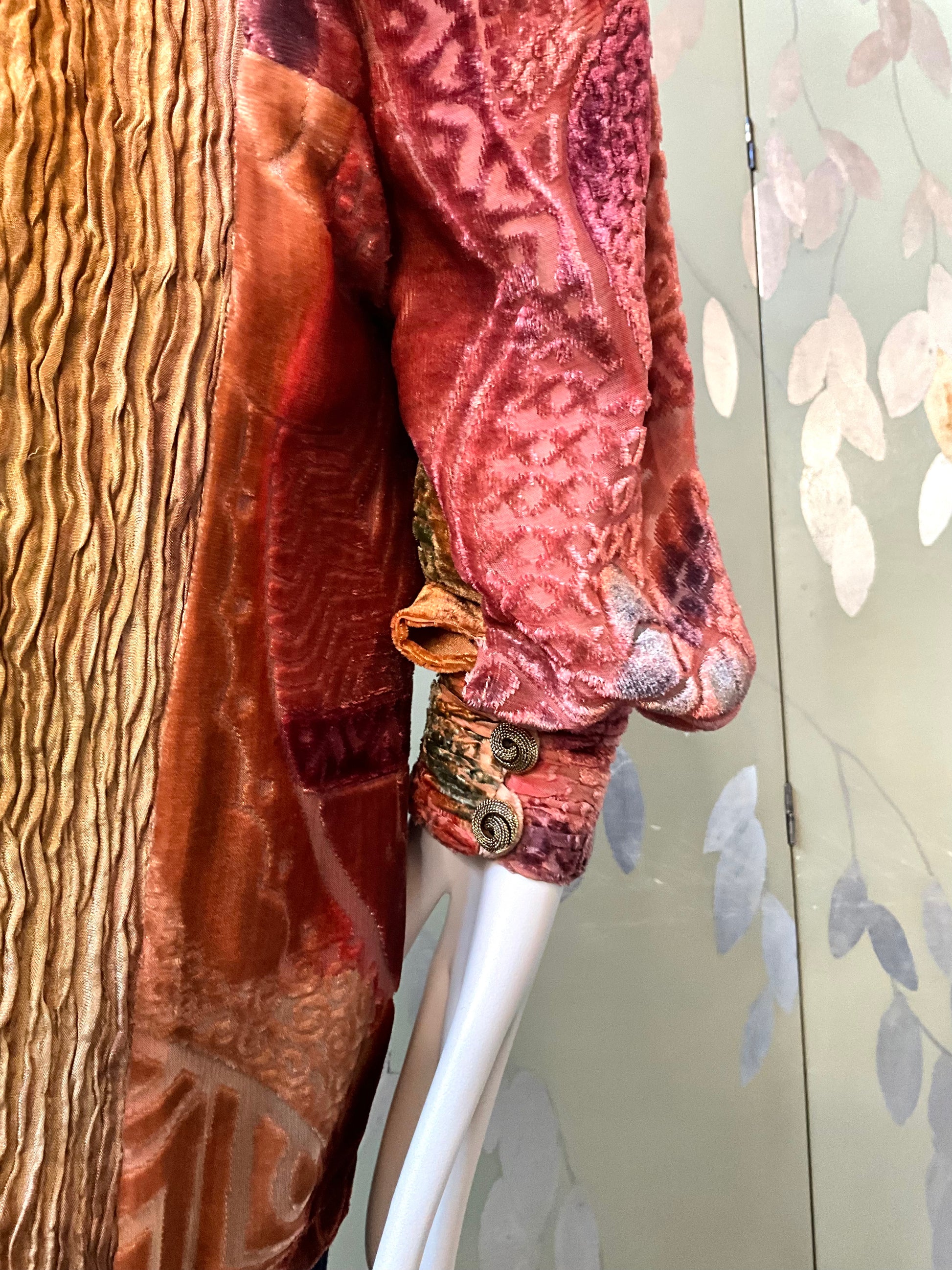 Vintage 1990s Zonda Nellis Orange Pink Patterned Burnout Velvet Jacket