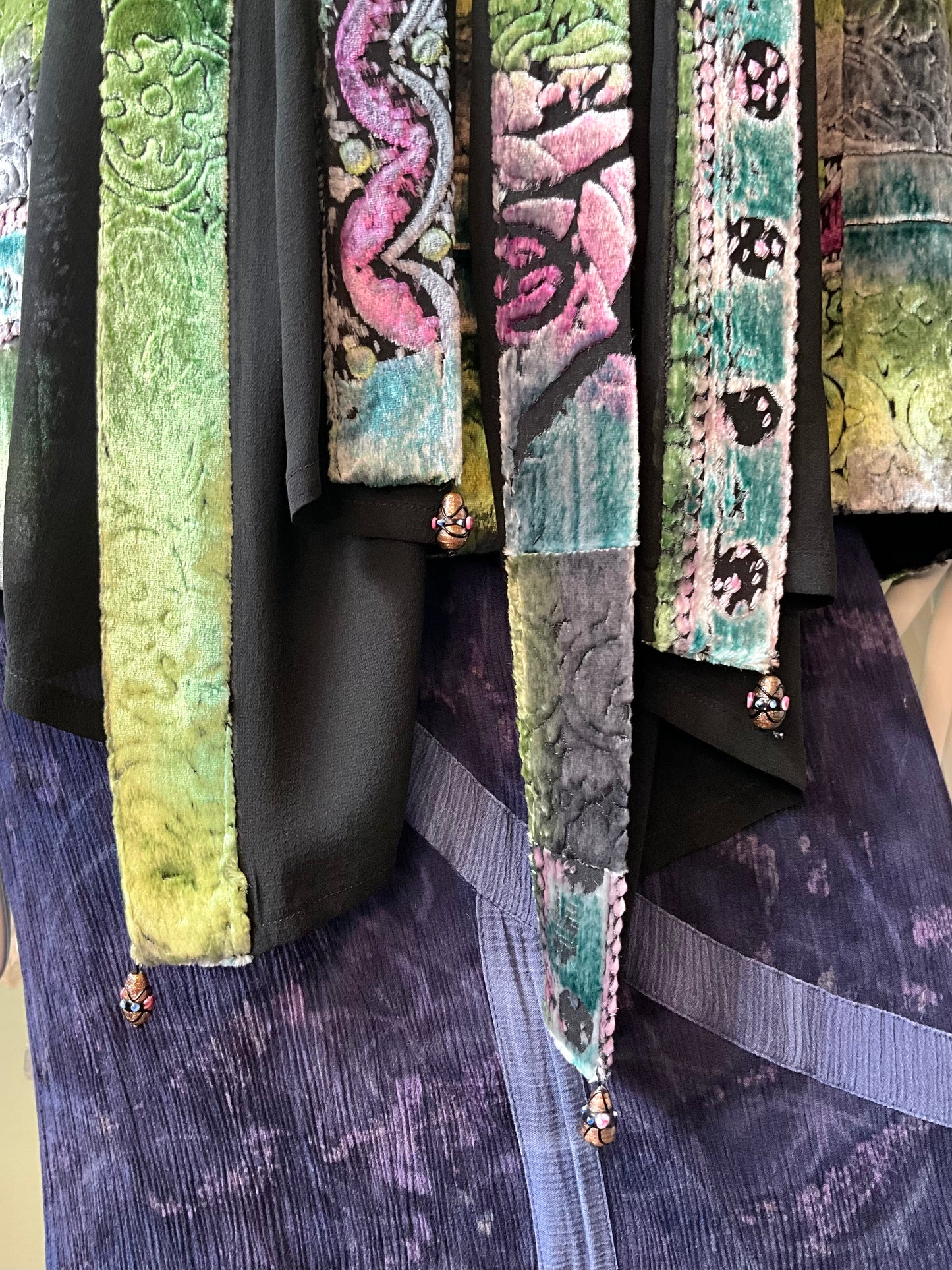 Vintage 1980s Zonda Nellis Silk Flocked Velvet Rose Top and Scarf Set