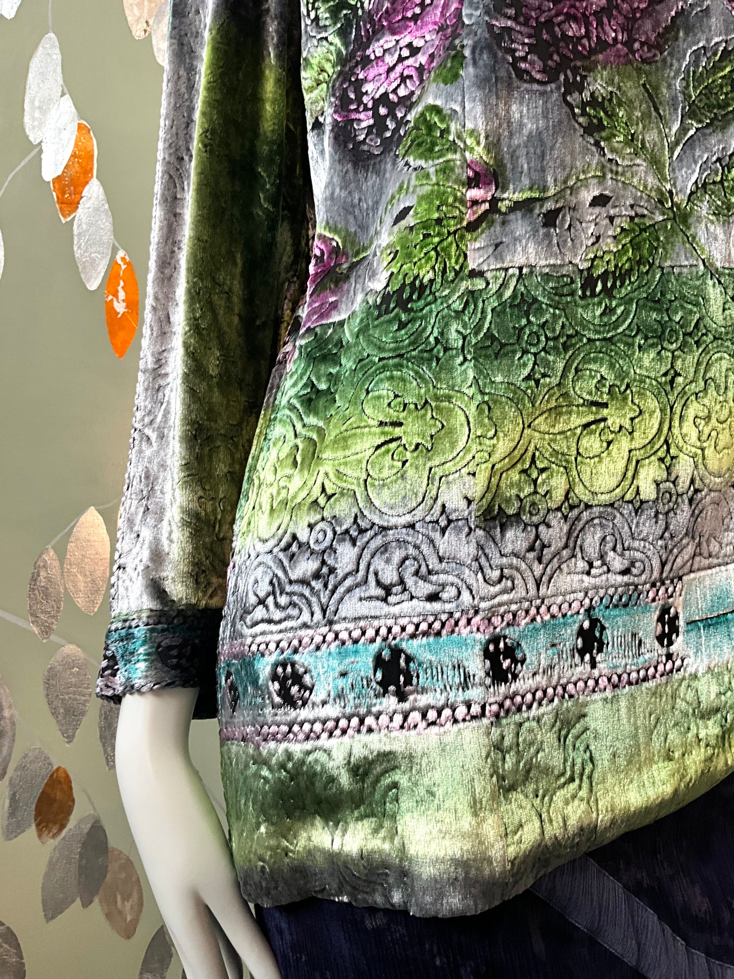 Vintage 1980s Zonda Nellis Silk Flocked Velvet Rose Top and Scarf Set