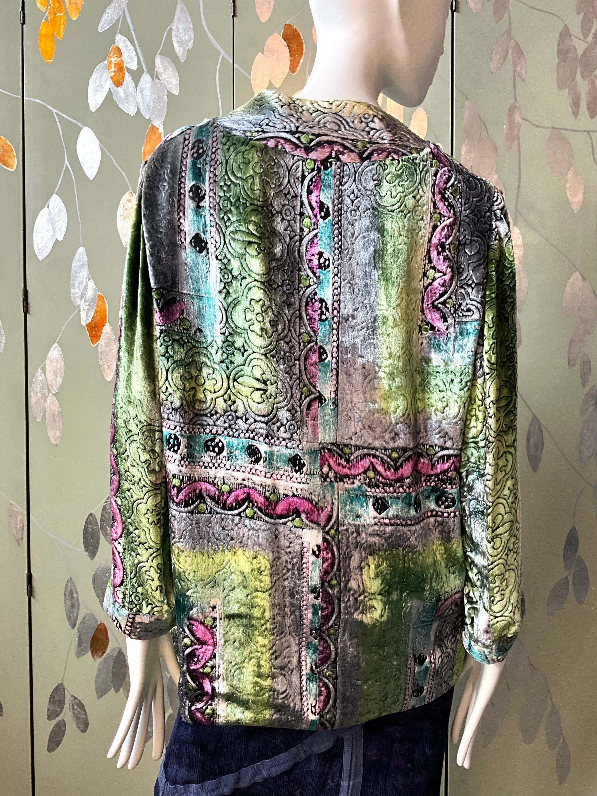 Vintage 1980s Zonda Nellis Silk Flocked Velvet Rose Top and Scarf Set