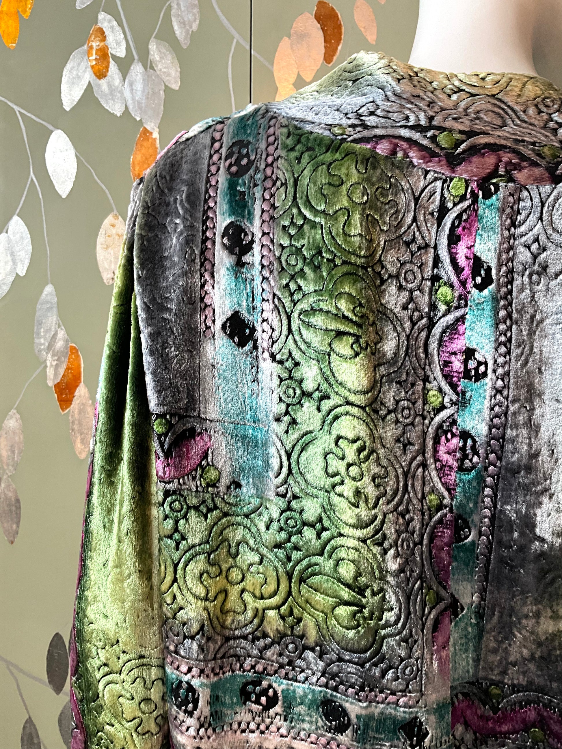 Vintage 1980s Zonda Nellis Silk Flocked Velvet Rose Top and Scarf Set