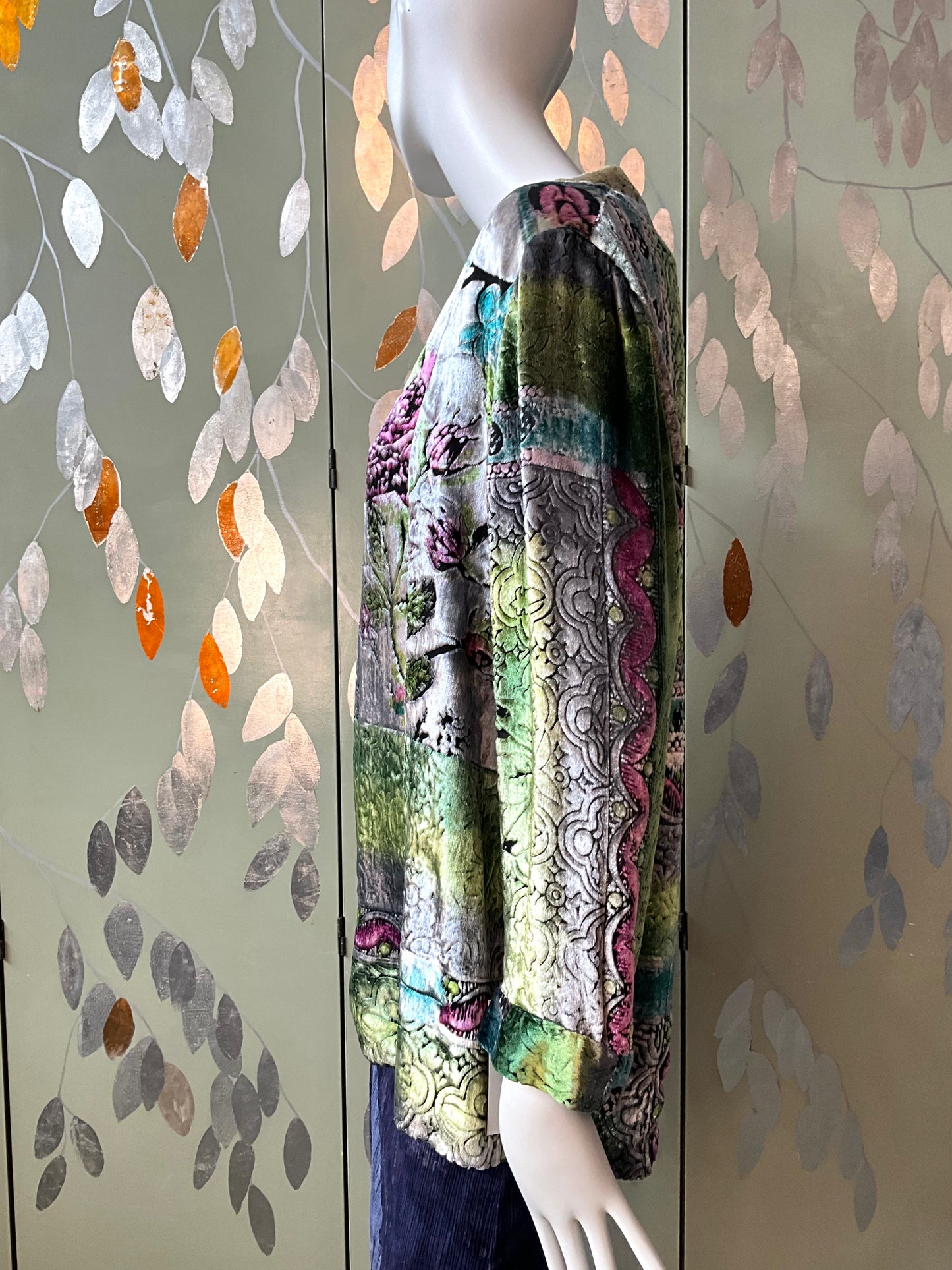 Vintage 1980s Zonda Nellis Silk Flocked Velvet Rose Top and Scarf Set