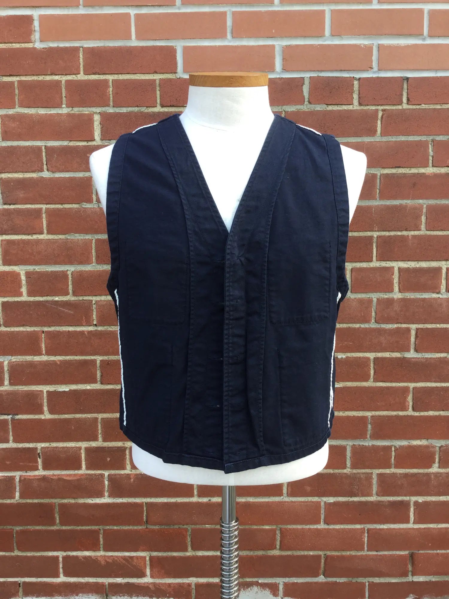 2010s Universal Works Navy Cotton Work Waistcoat (Cropped), Large 