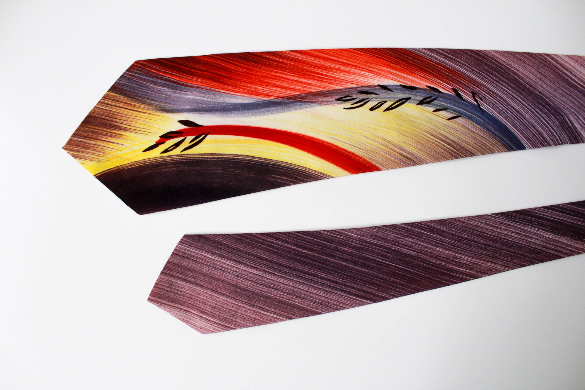 1940s abstract print rayon hand painted wide tongue necktie