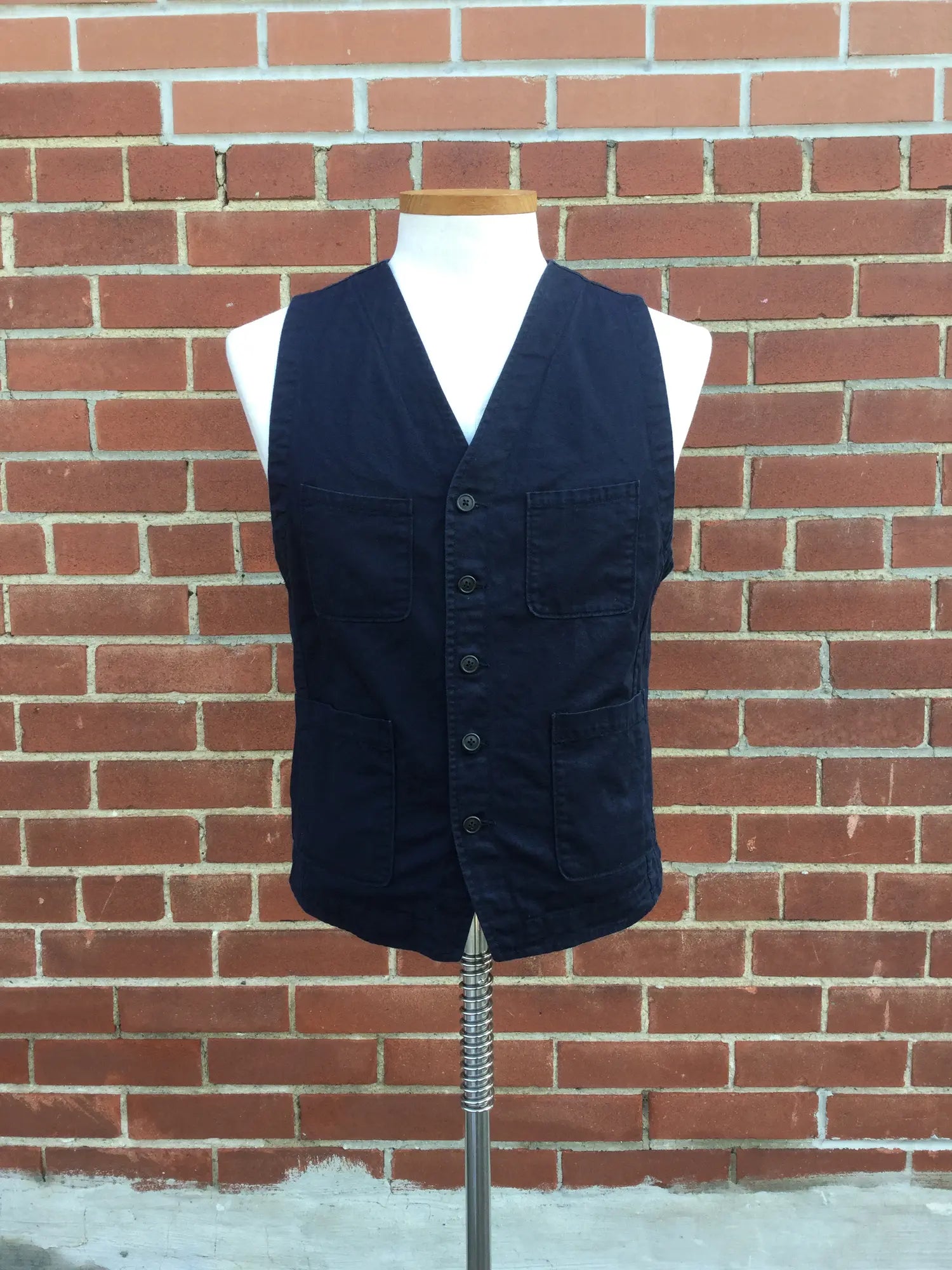 2010s Universal Works Navy Cotton Work Waistcoat, Large